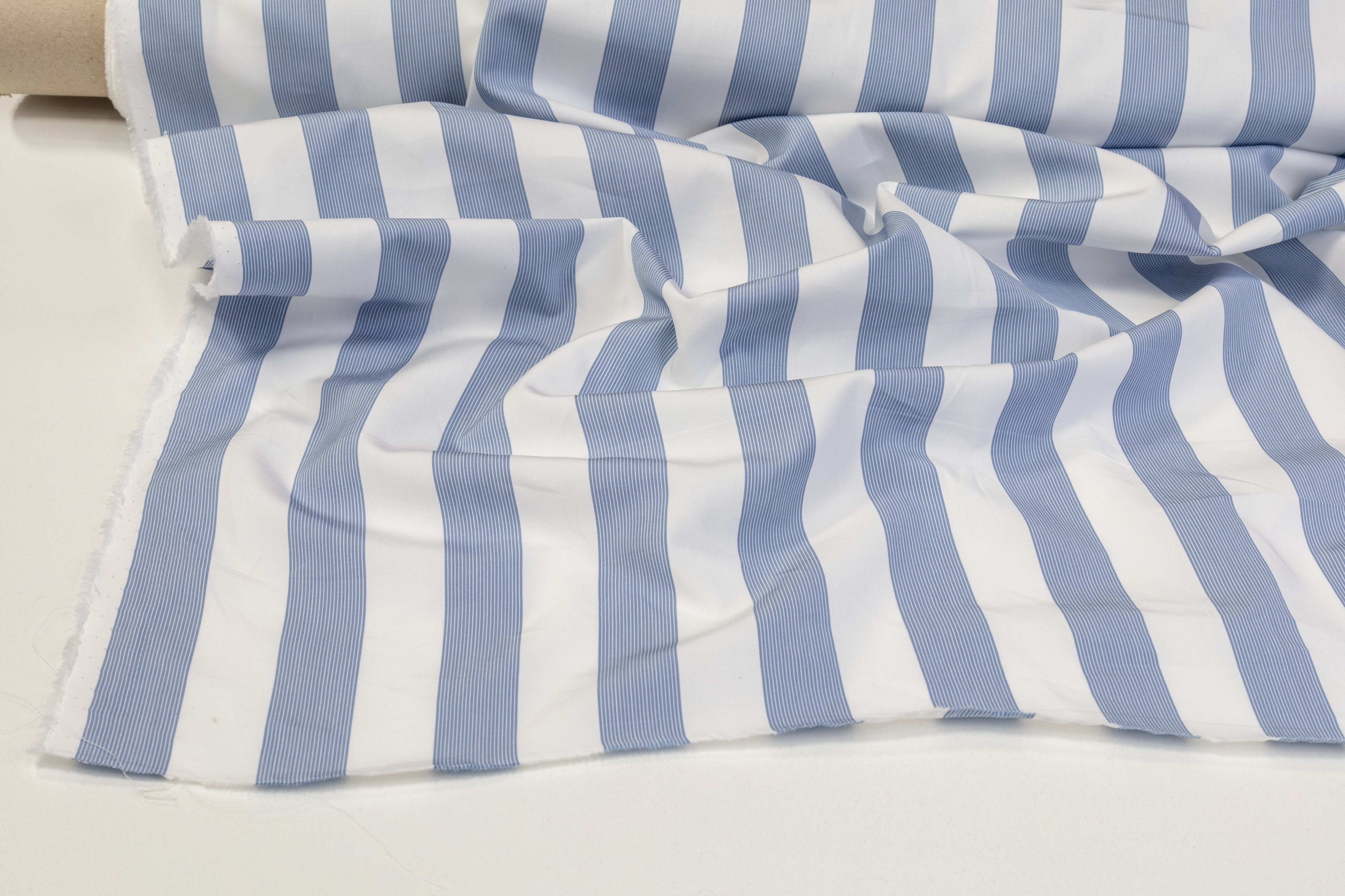 Striped Cotton Shirting - White / Soft Blue