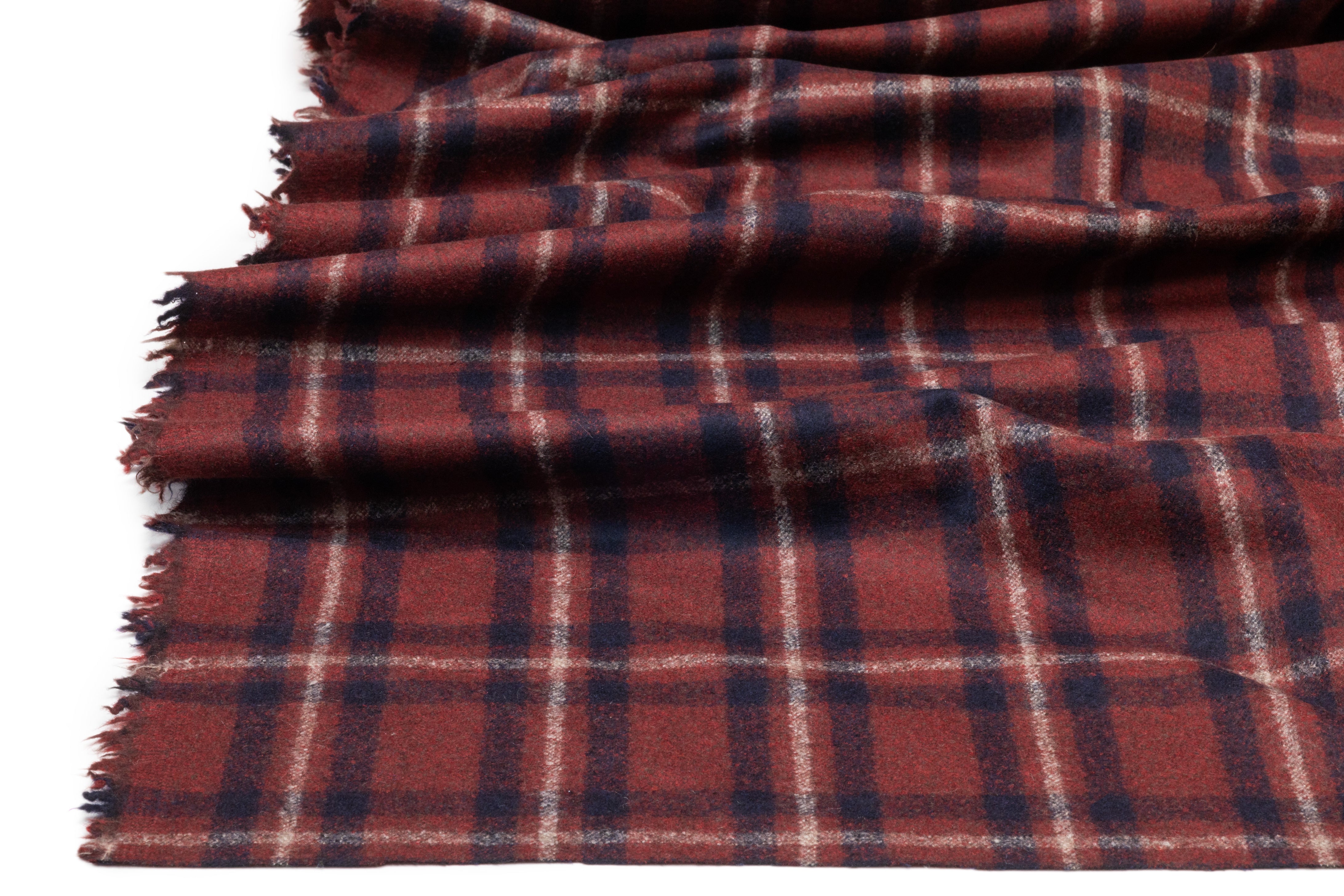 Tallia di Delfino - Plaid Micro Twist Wool Suiting - Brick Red / Navy