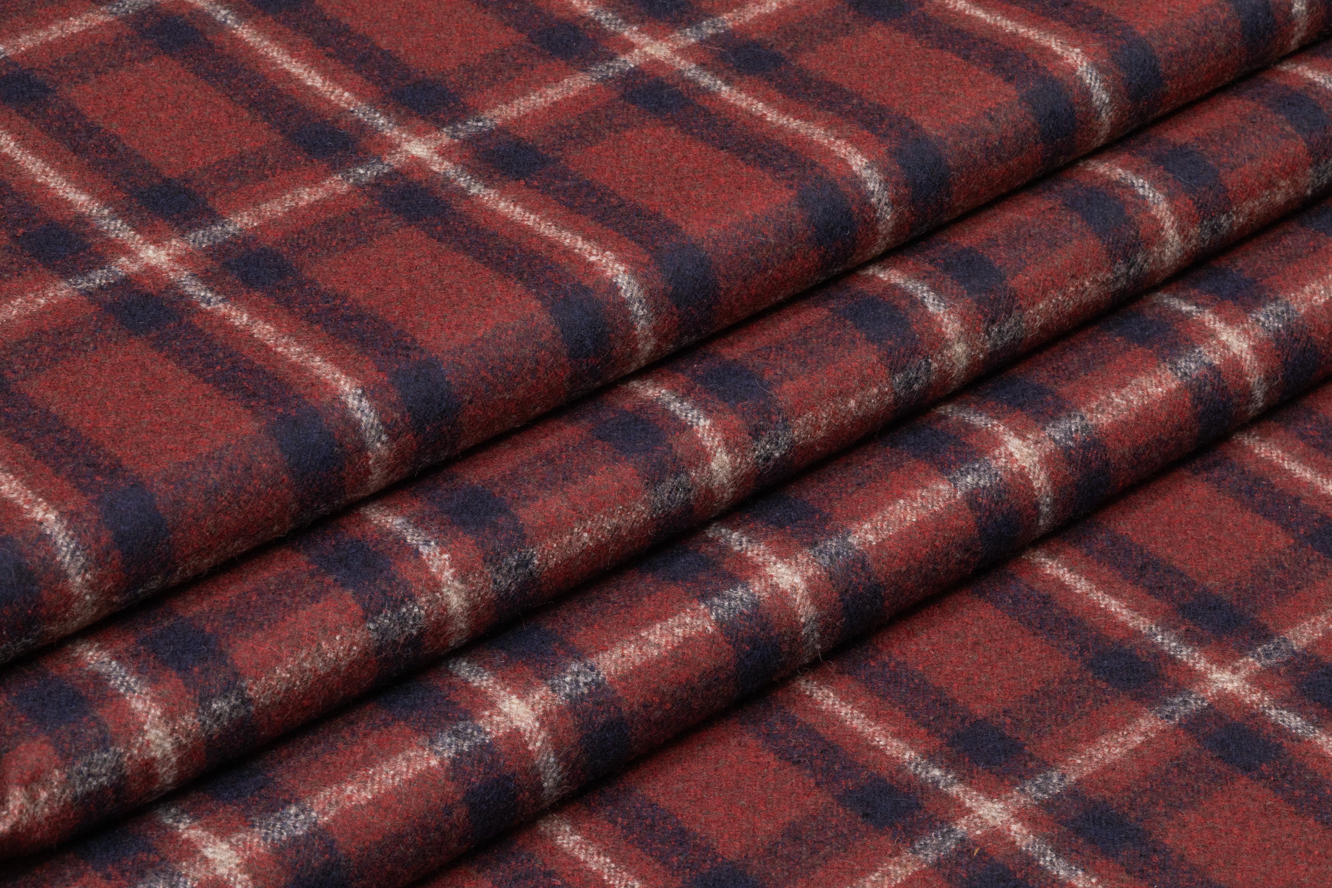 Tallia di Delfino - Plaid Micro Twist Wool Suiting - Brick Red / Navy