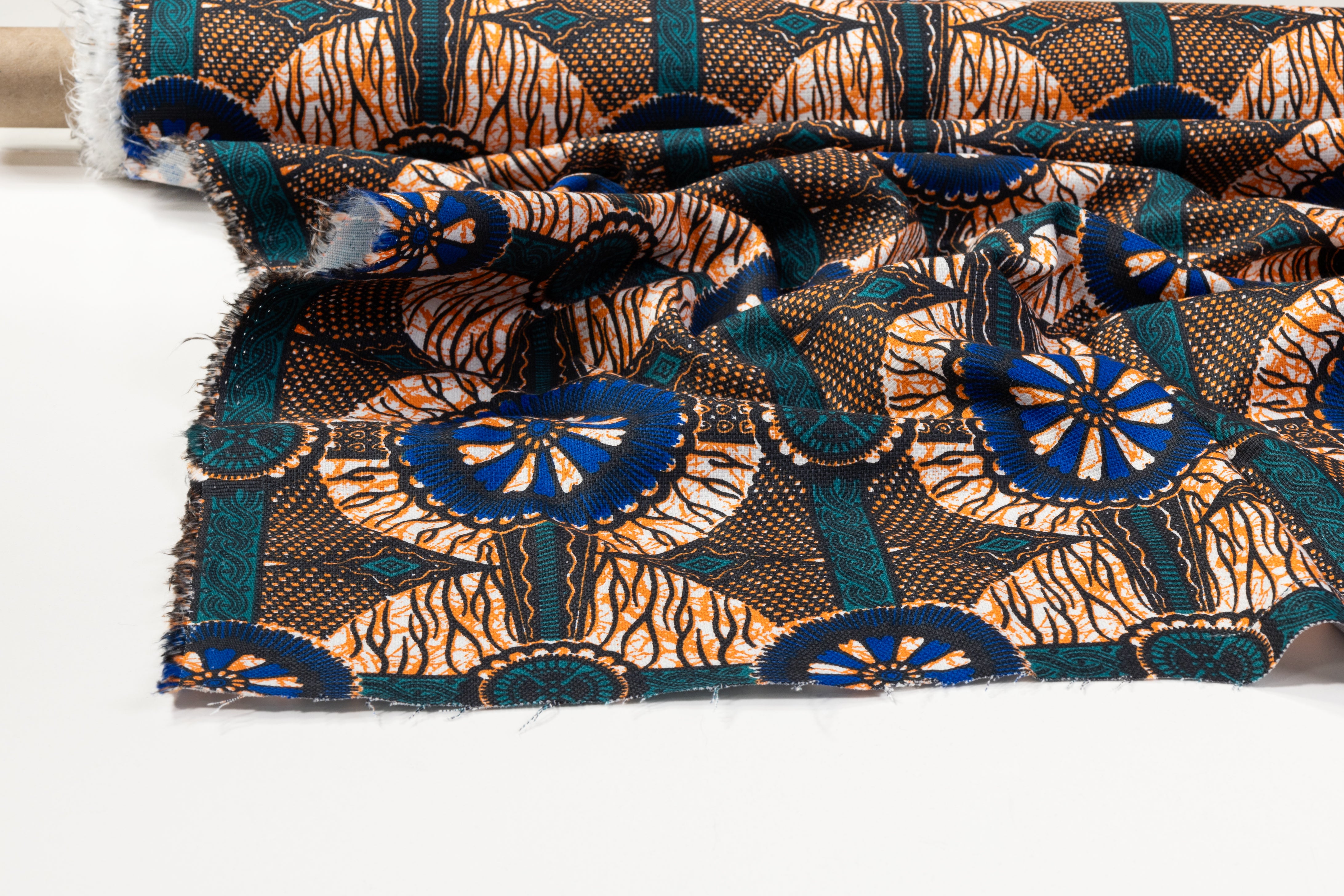 Textured Cotton Print - Blue / Teal / Orange