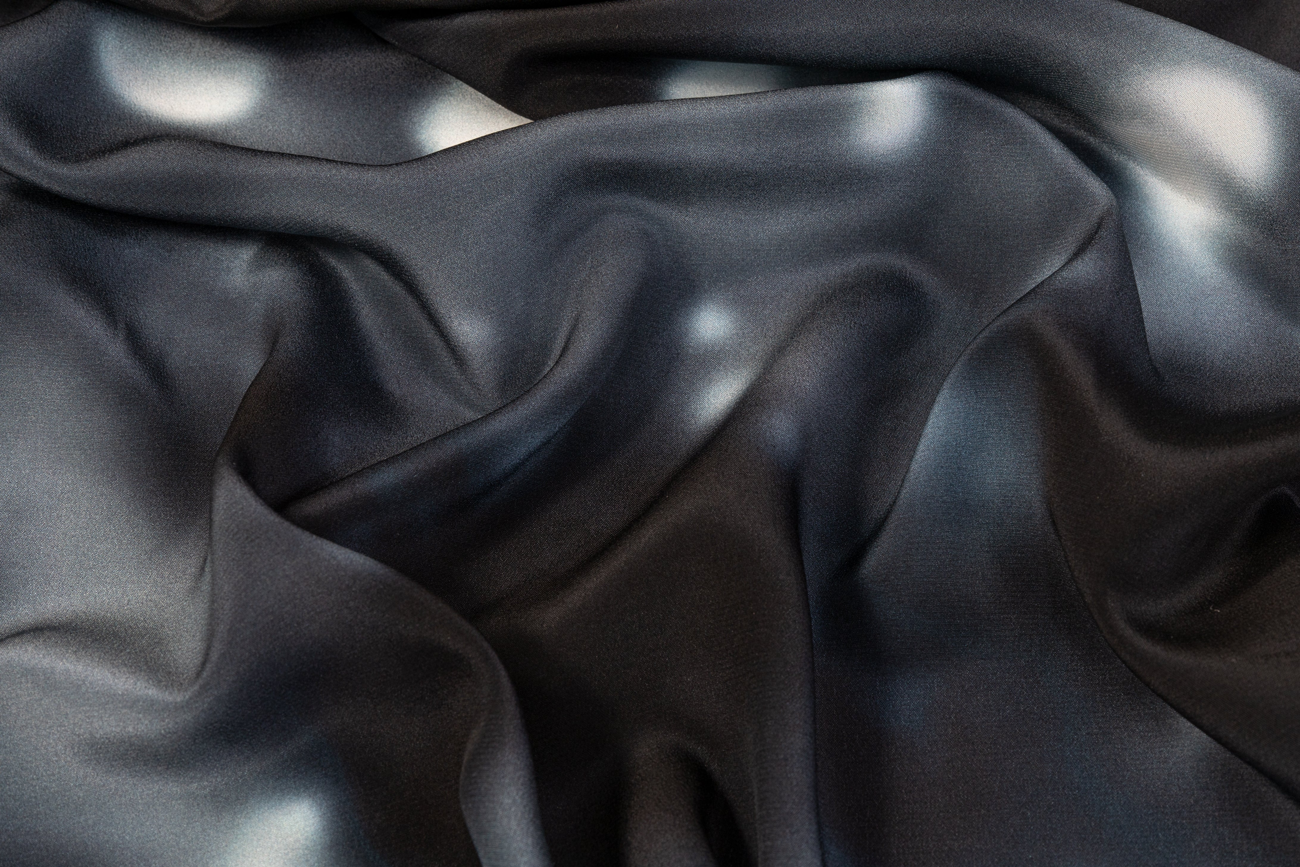 Abstract Silk Crepe De Chine - Black / Blue / White