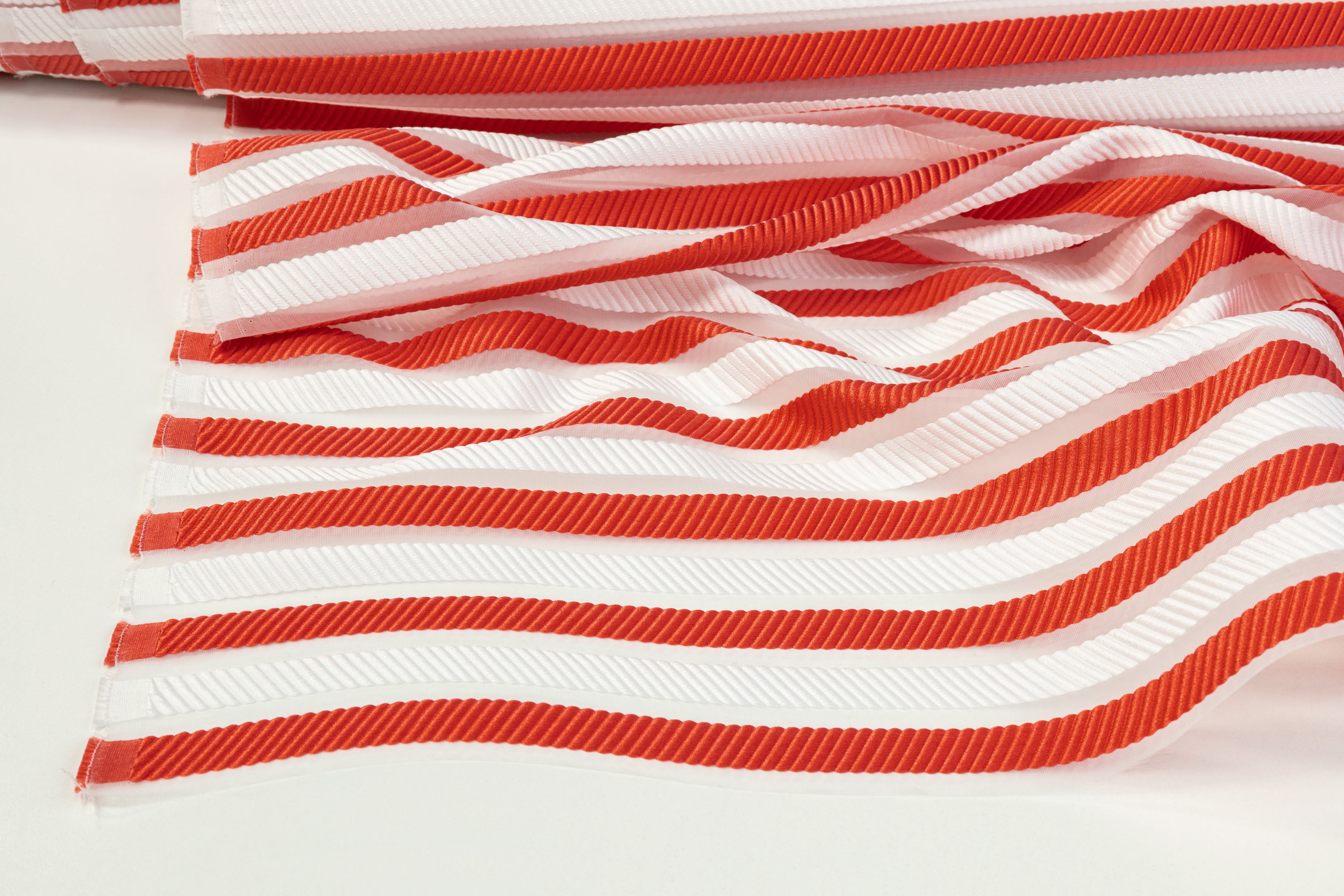 Ribbed Striped Organza Burnout Brocade - Red