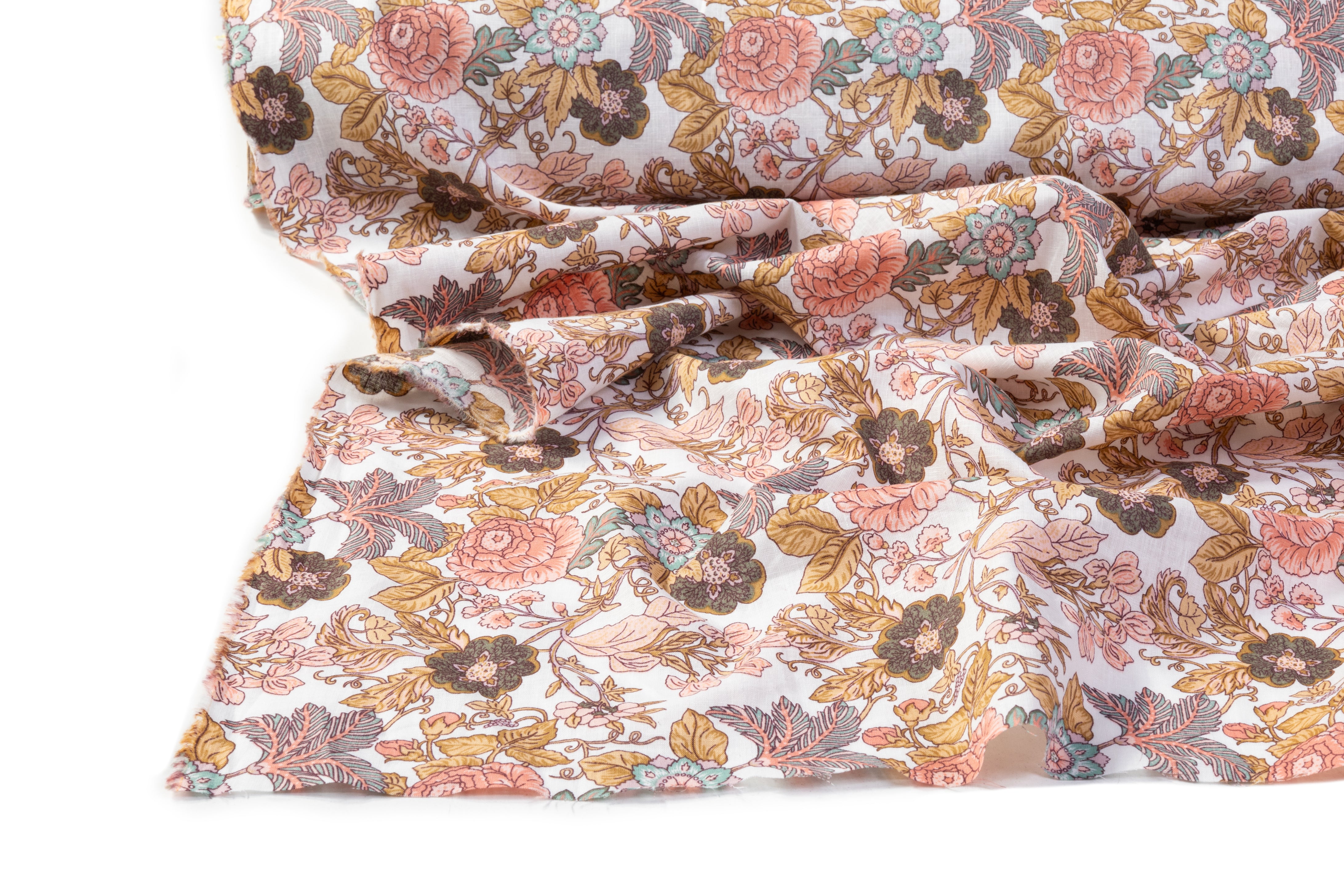 Floral Italian Handkerchief Linen - Blush / Green / Brown