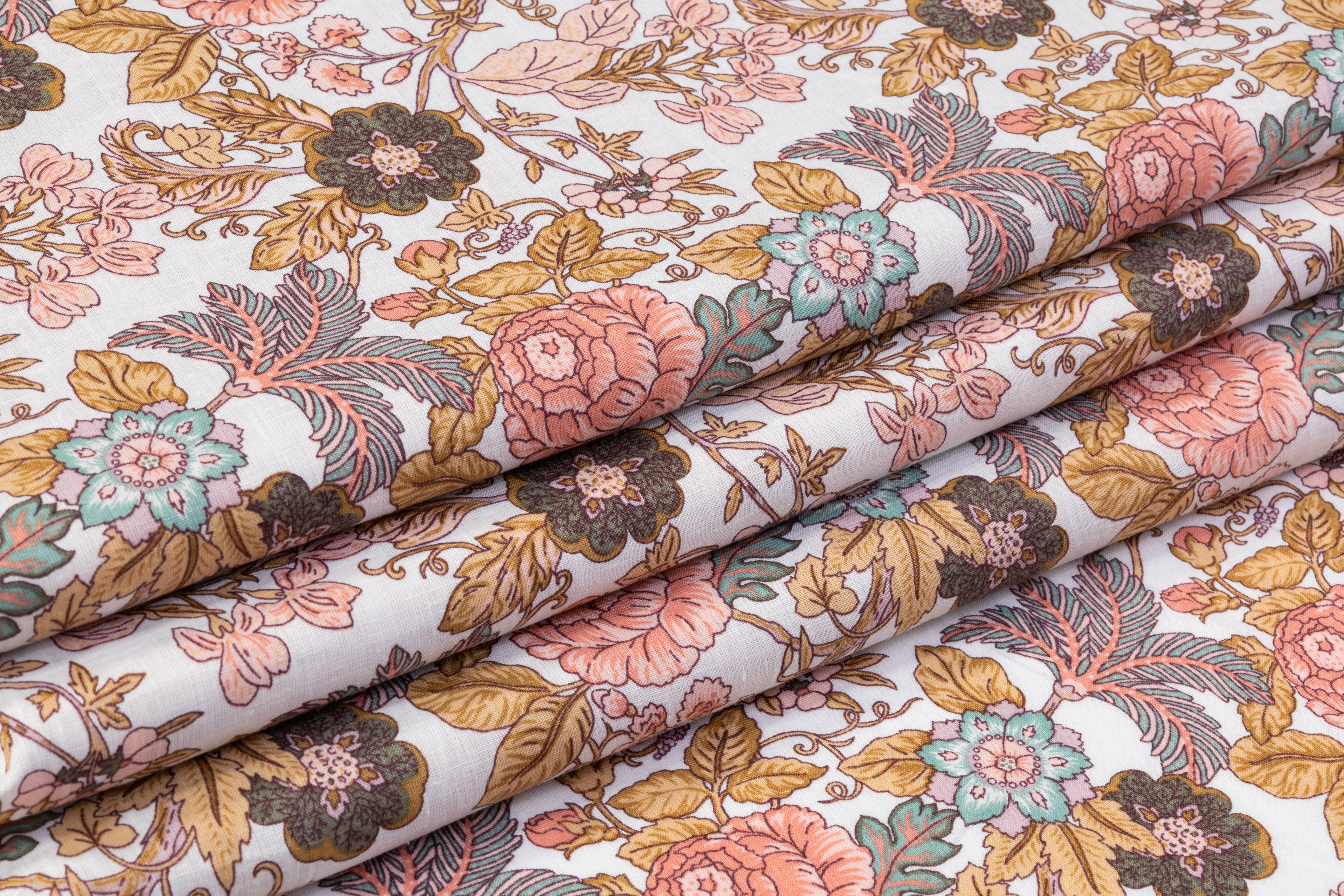 Floral Italian Handkerchief Linen - Blush / Green / Brown