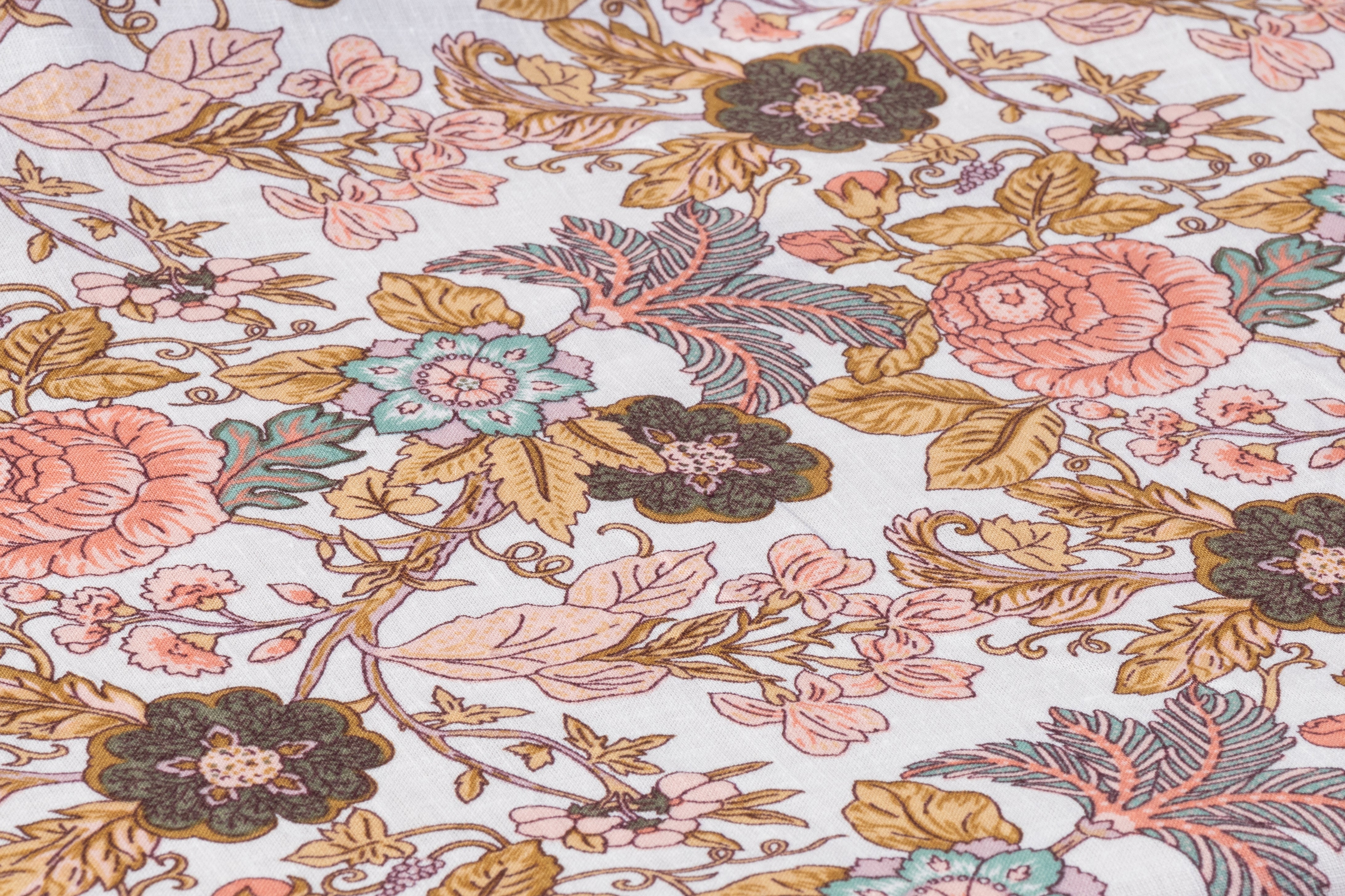 Floral Italian Handkerchief Linen - Blush / Green / Brown