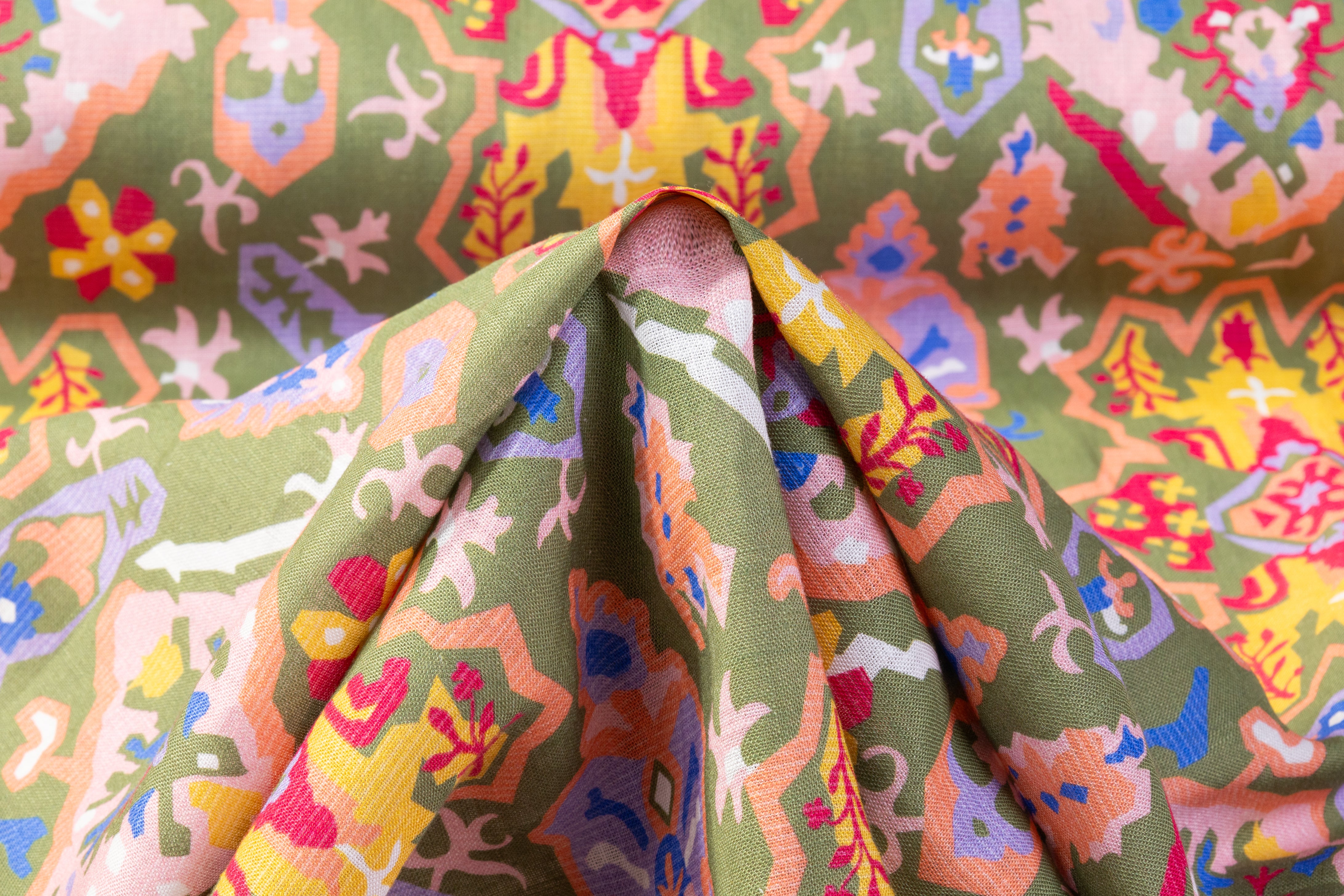 Abstract Italian Viscose Linen - Multicolor