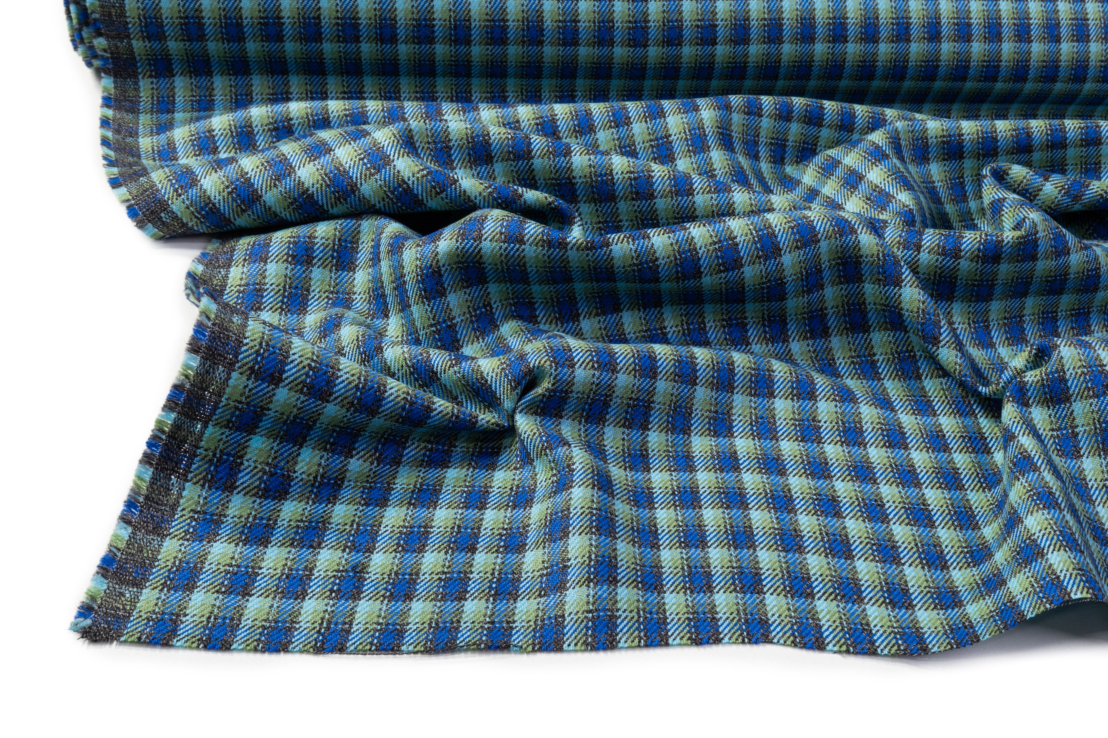 Checked Italian Wool Twill - Blue / Green