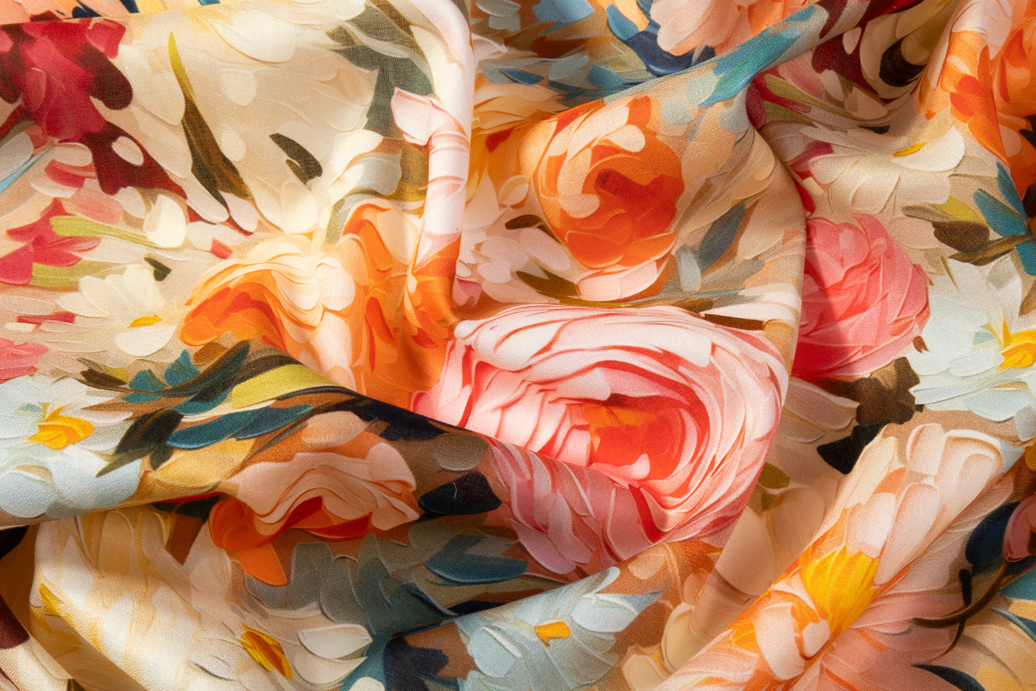 Floral Italian Cotton Crepe de Chine - Multicolor