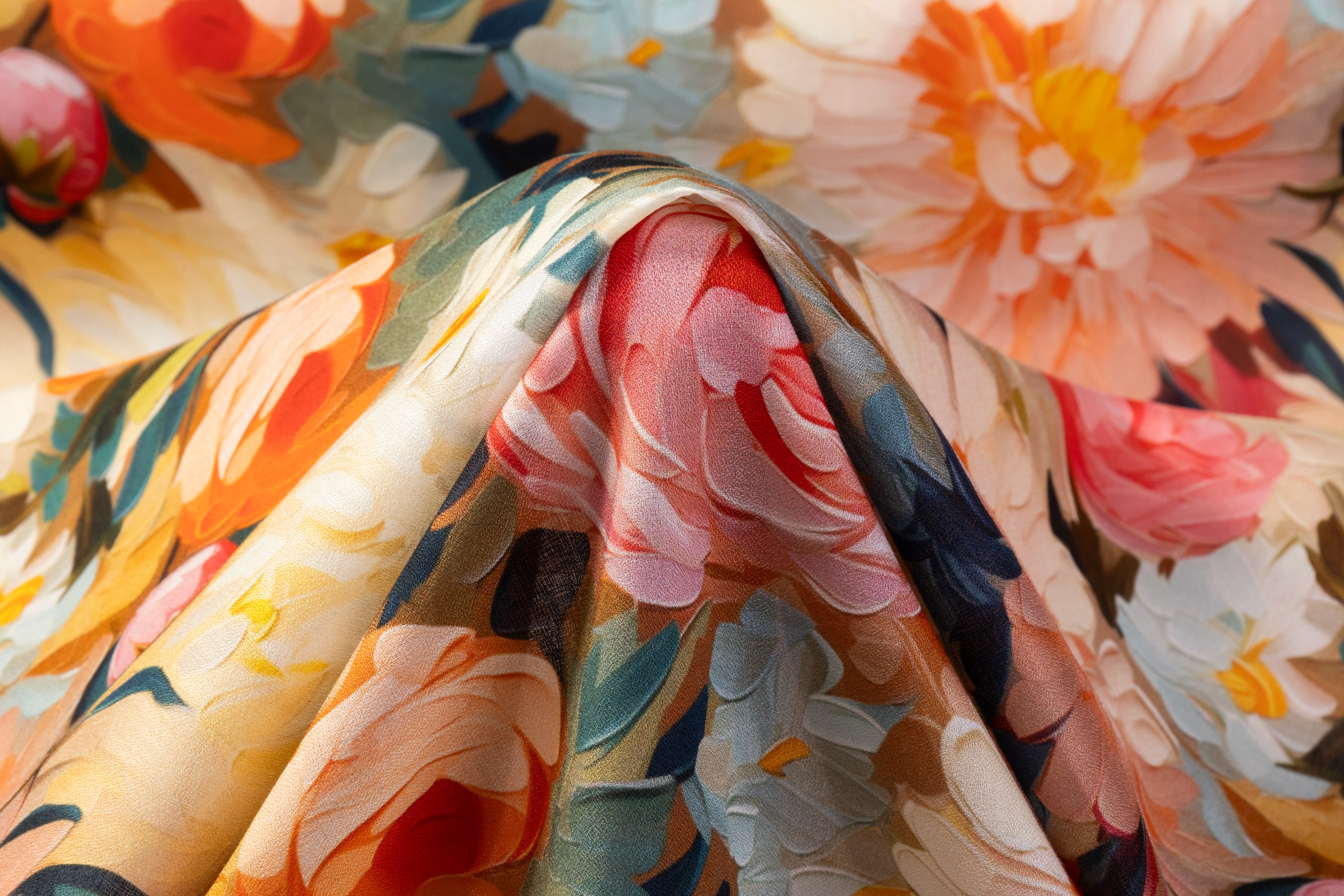 Floral Italian Cotton Crepe de Chine - Multicolor