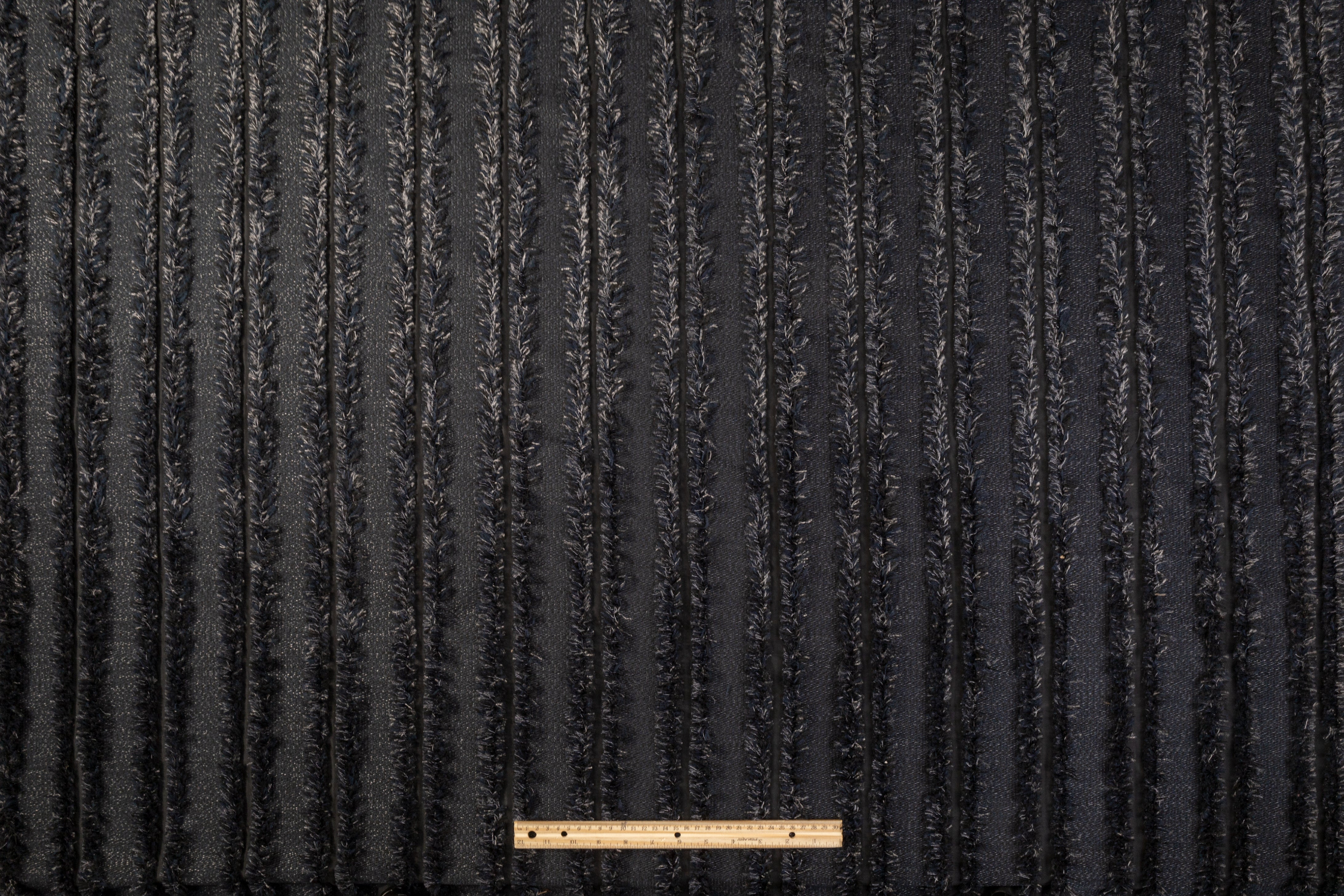 Striped Fringed Italian Polyester - Navy / Black