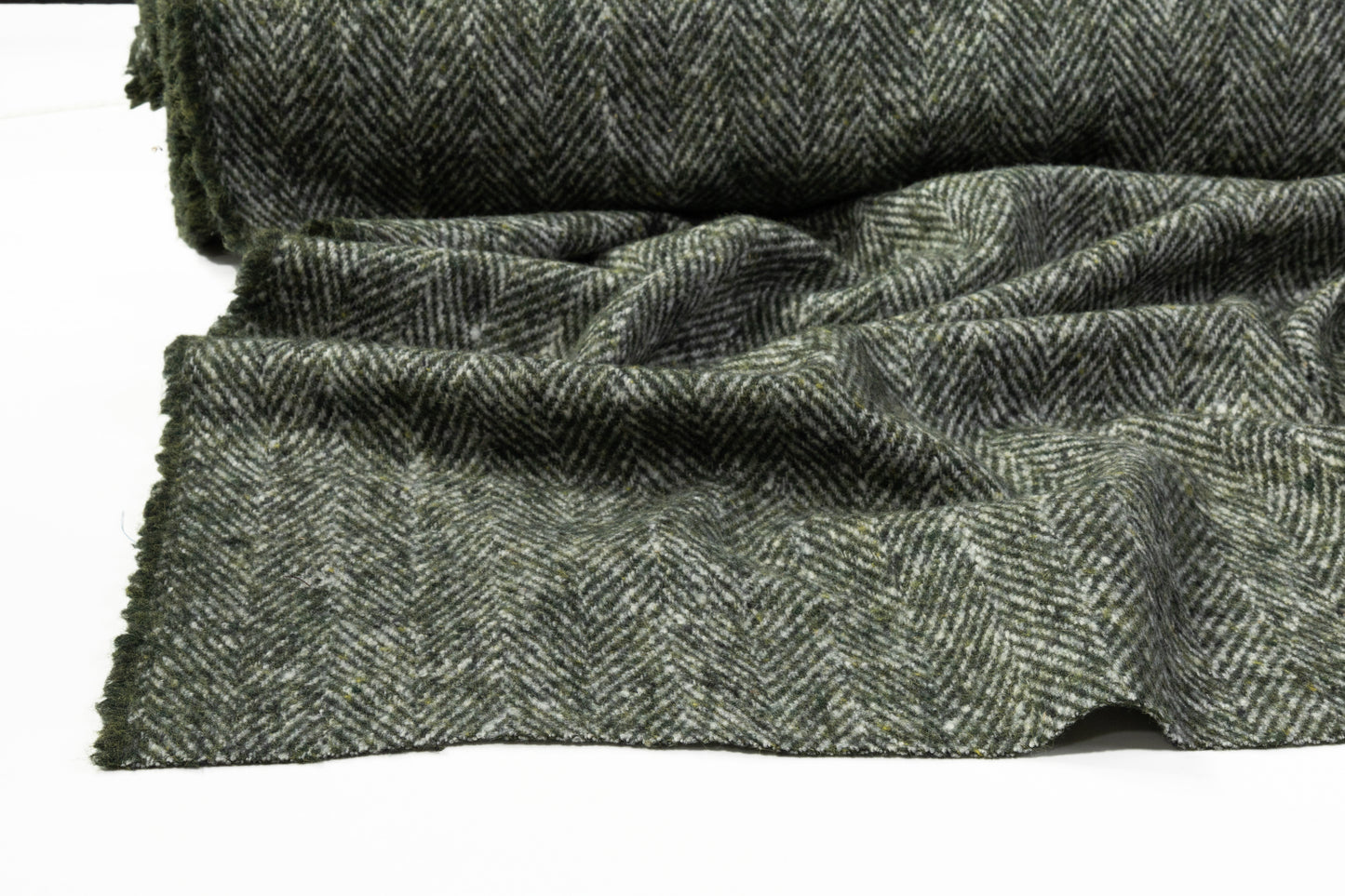 Italian Herringbone Wool Coating - Green