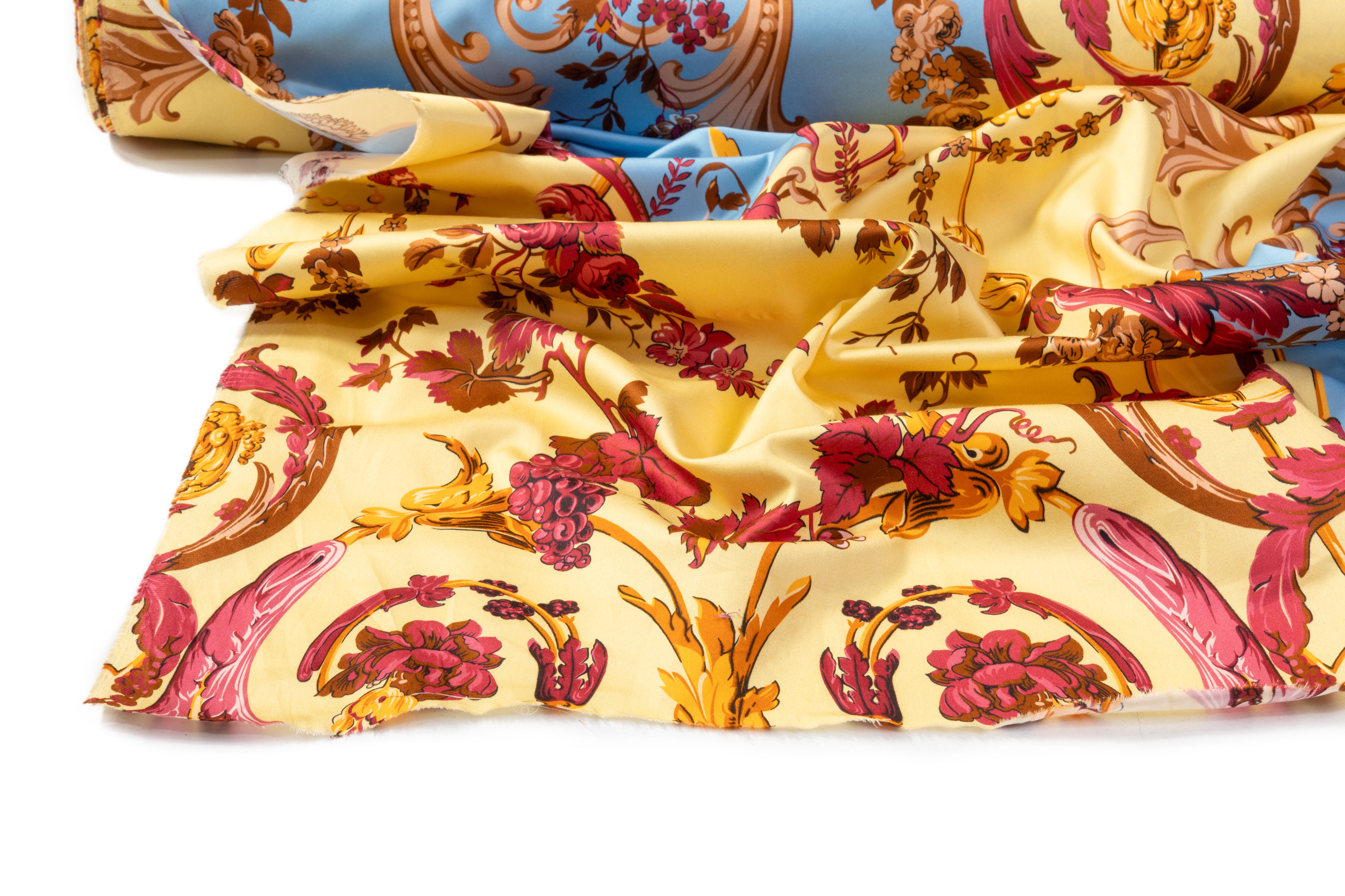 Ratti - Baroque Garden Italian Cotton Sateen - Blue / Yellow / Burgundy