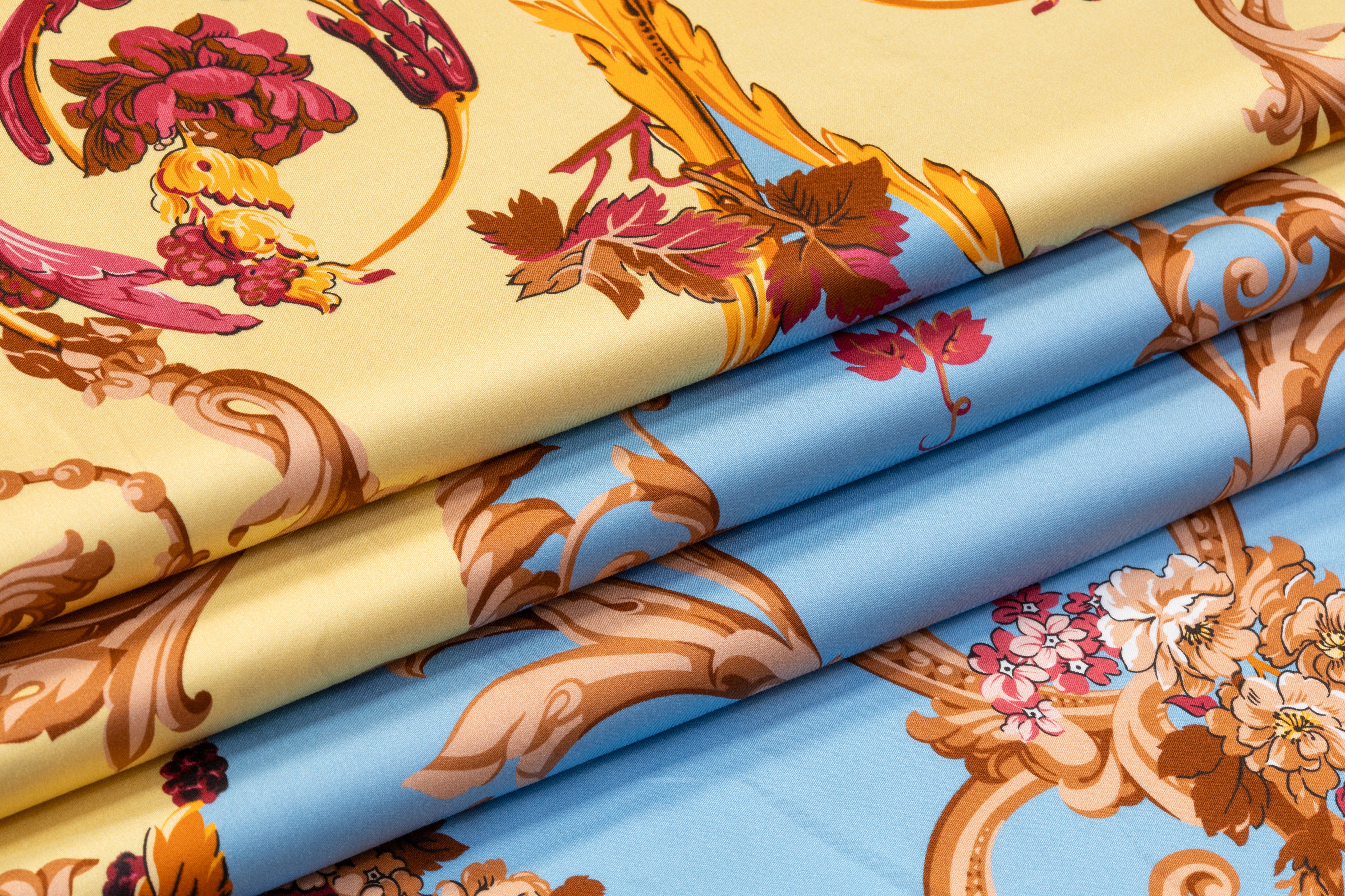 Ratti - Baroque Garden Italian Cotton Sateen - Blue / Yellow / Burgundy