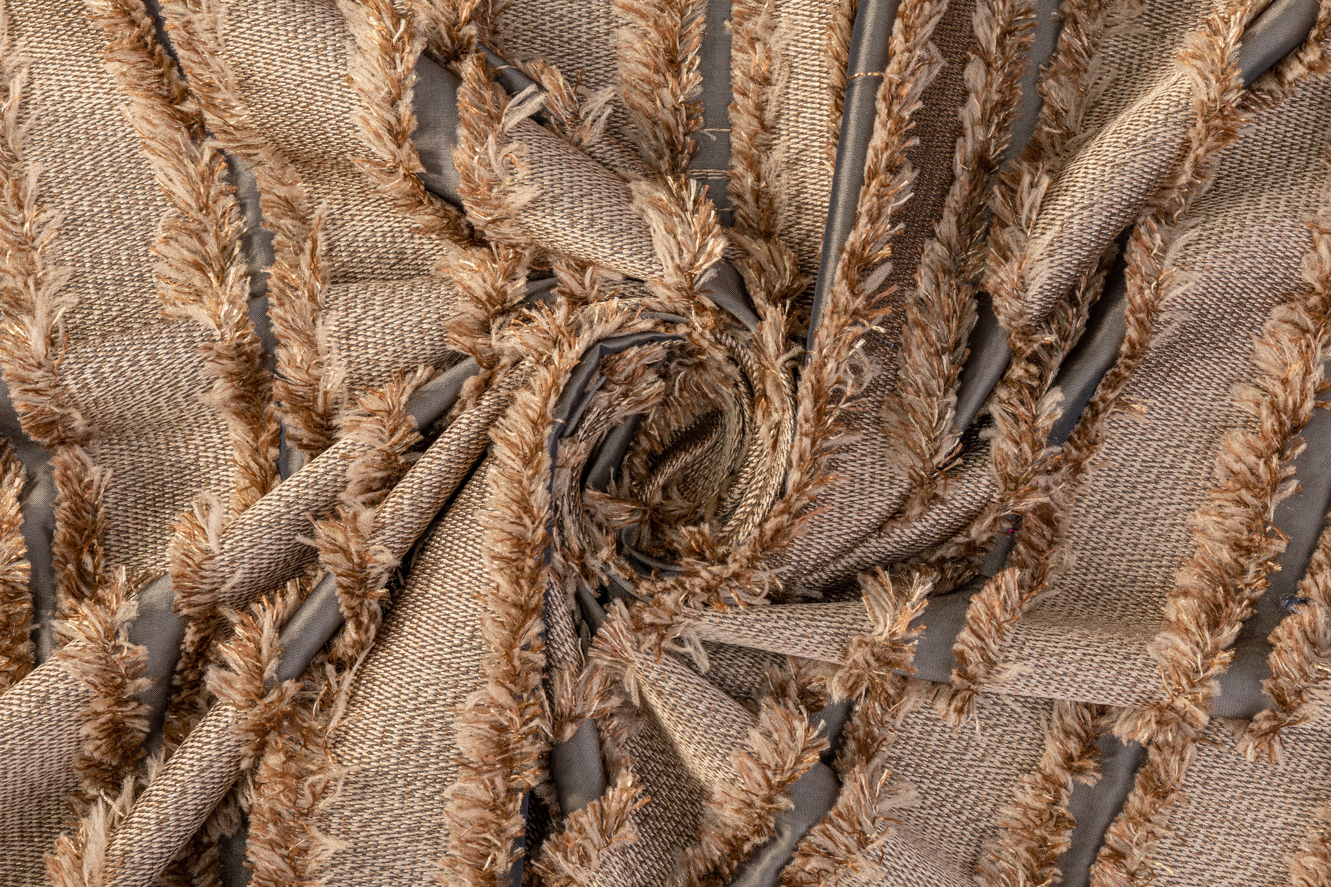 Striped Fringed Italian Polyester - Brown