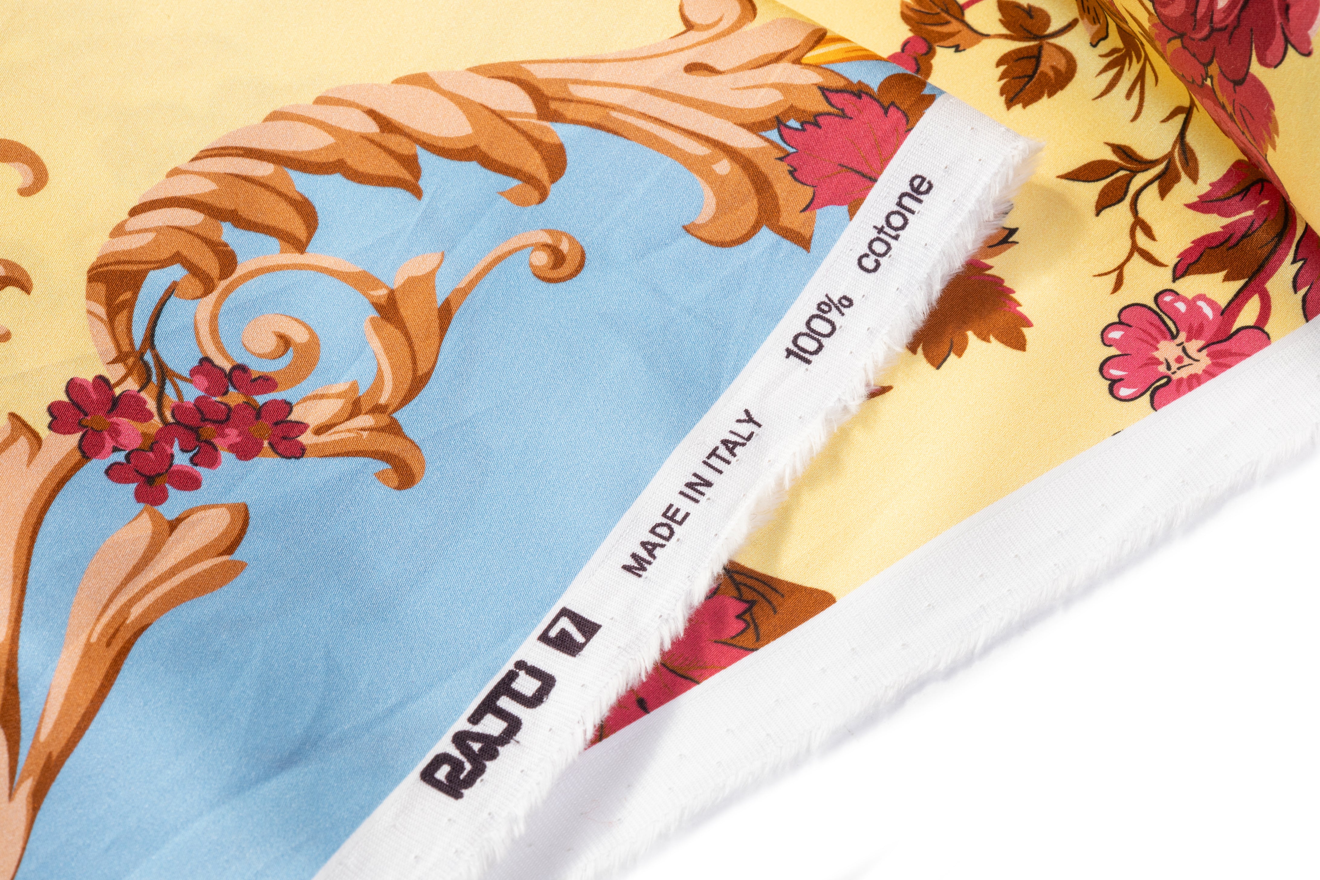 Ratti - Baroque Garden Italian Cotton Sateen - Blue / Yellow / Burgundy