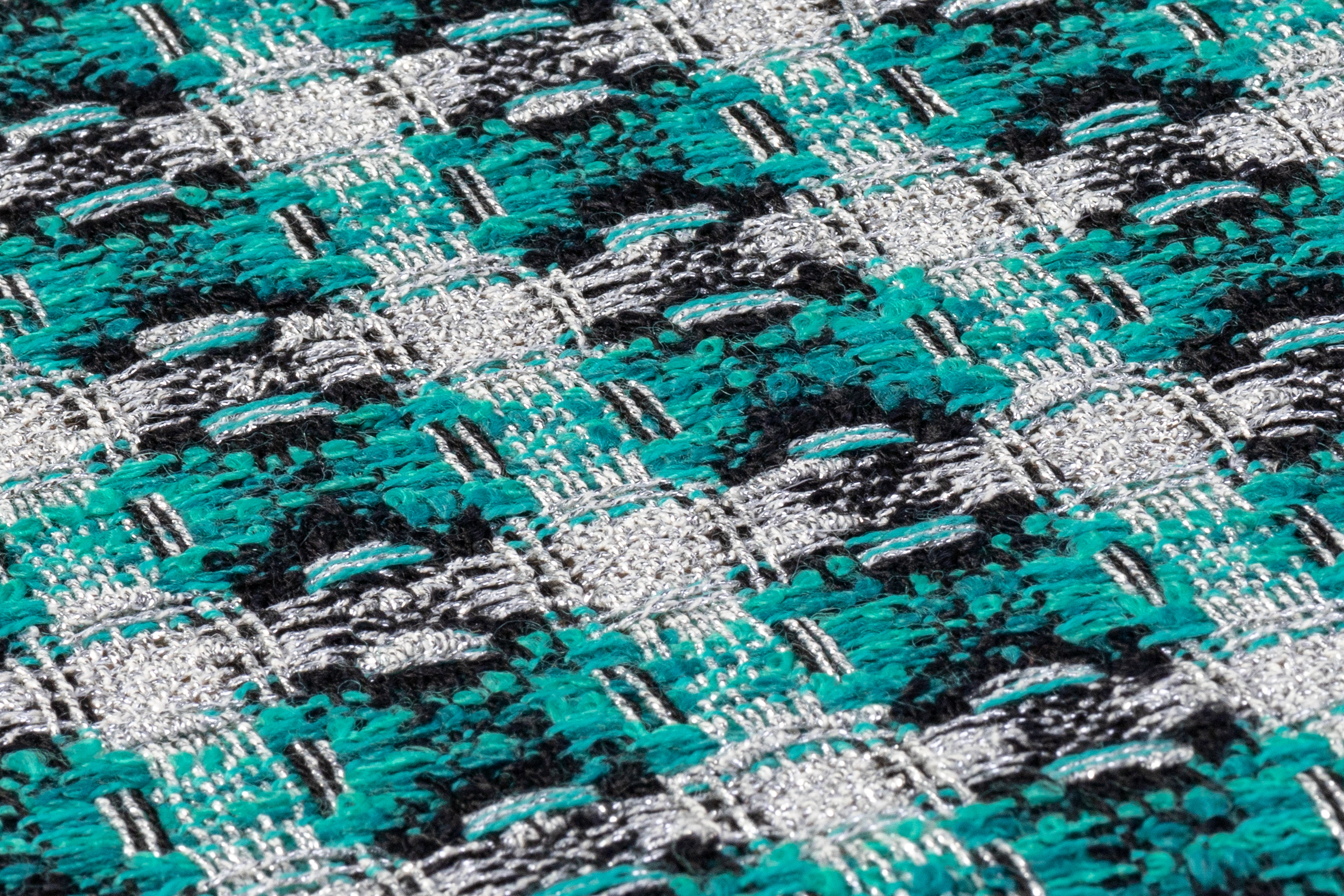 Metallic Italian Wool Blend Tweed Boucle - Teal / Silver / Black