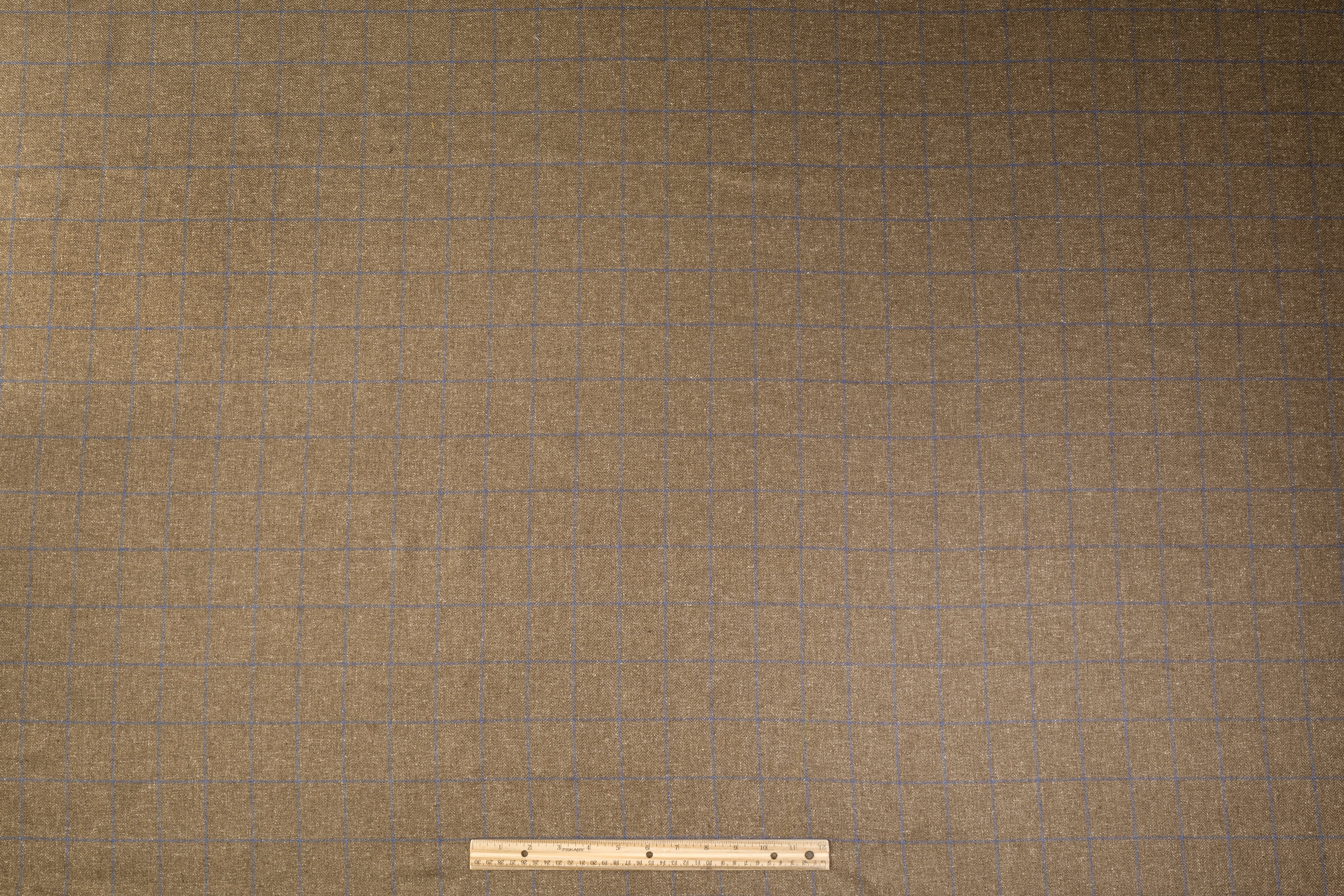 Windowpane Italian Silk and Wool Suiting - Brown / Blue