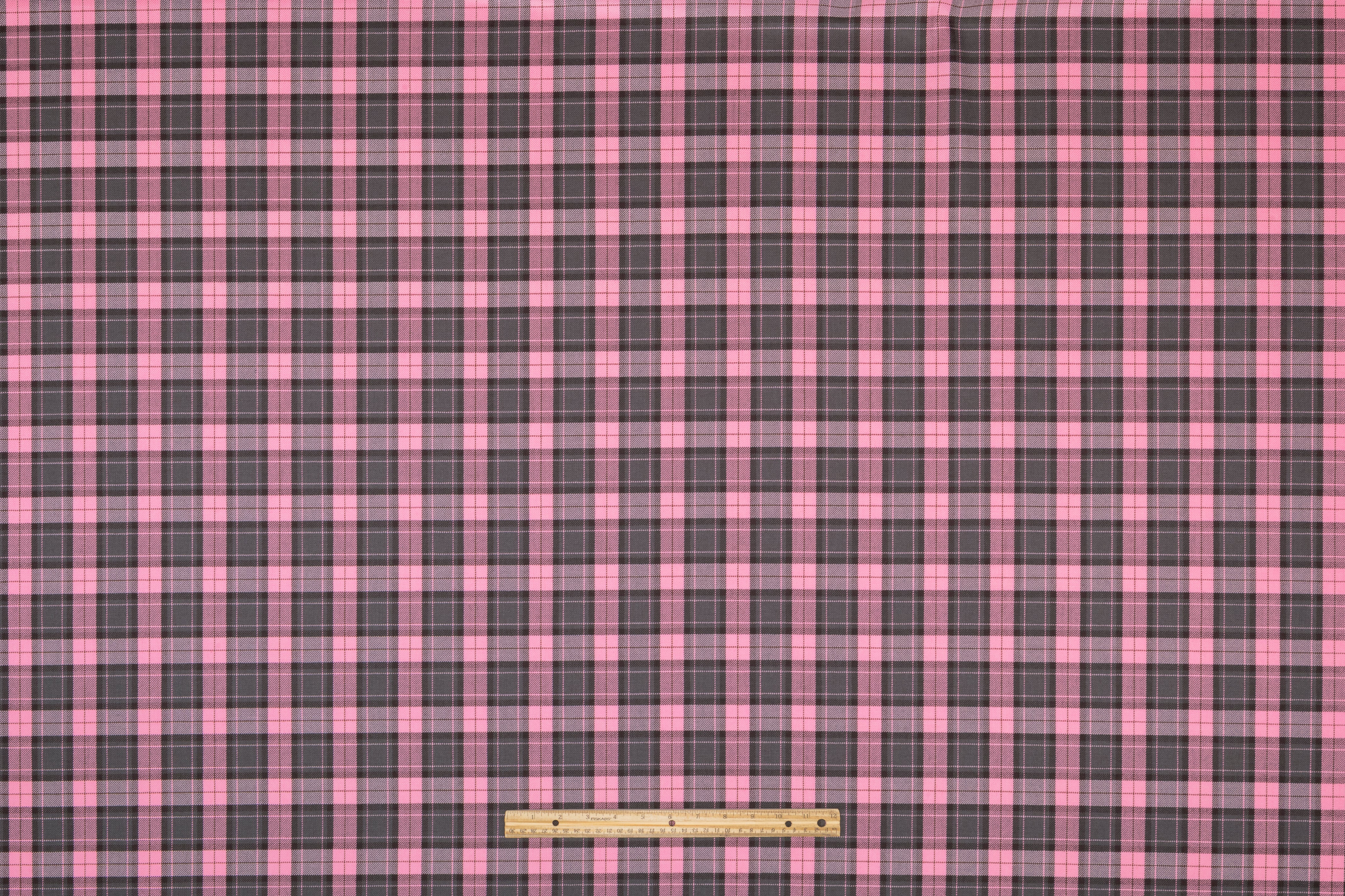 Tartan Italian Wool Suiting - Pink / Charcoal / Brown
