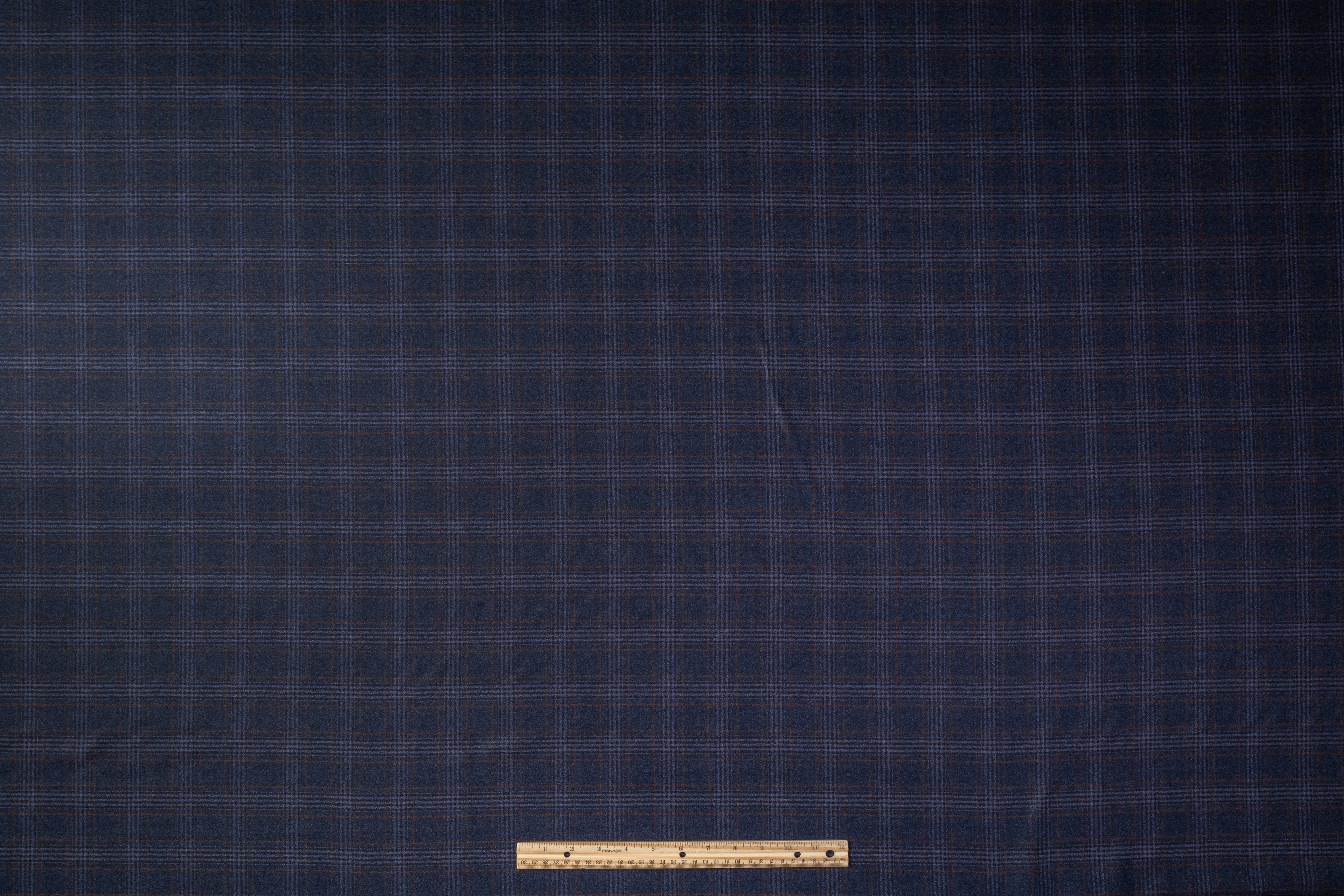 Checked Italian Wool Flannel Suiting - Blue