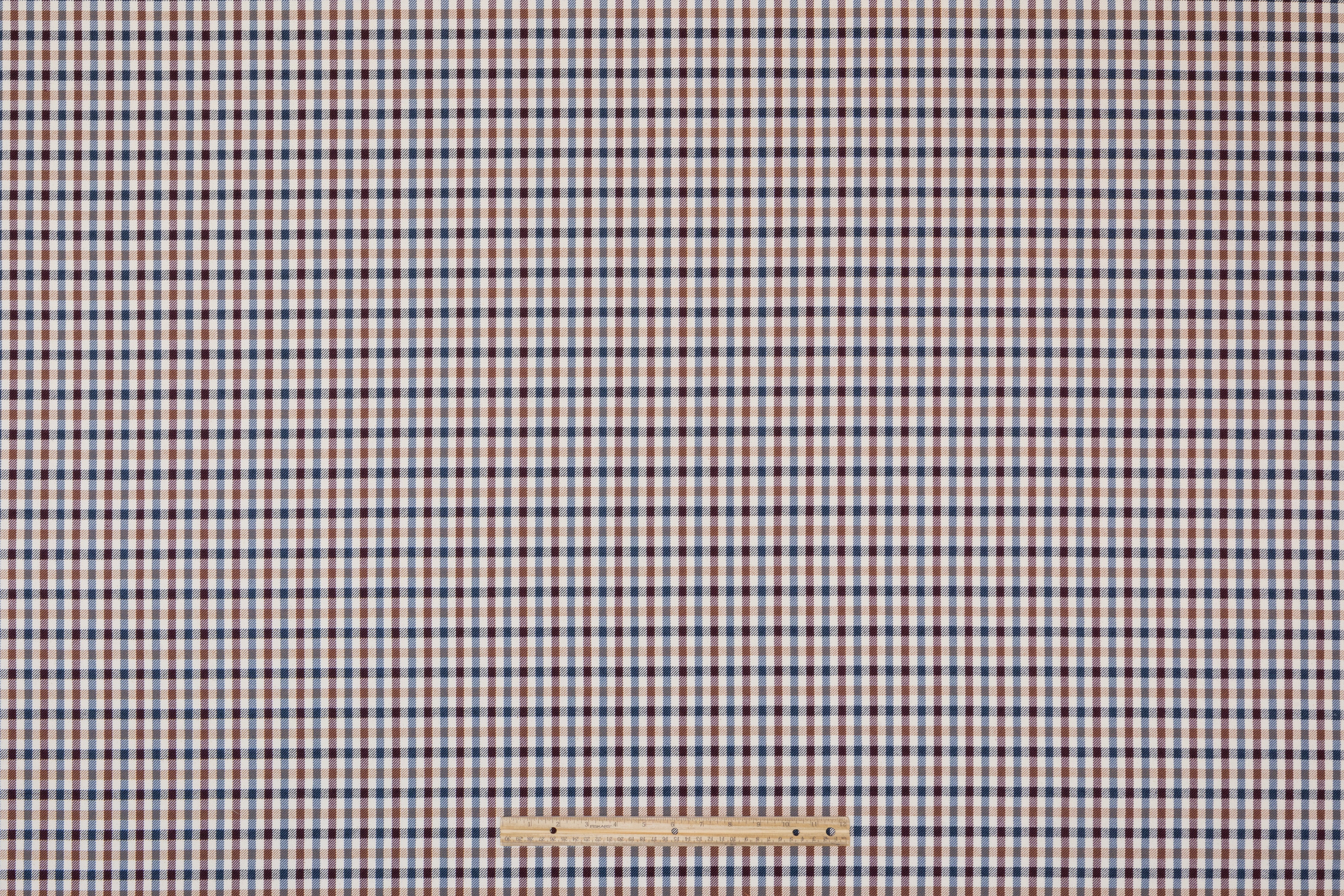 Checked Italian Cotton Wool Blend - Burgundy / Blue / Camel
