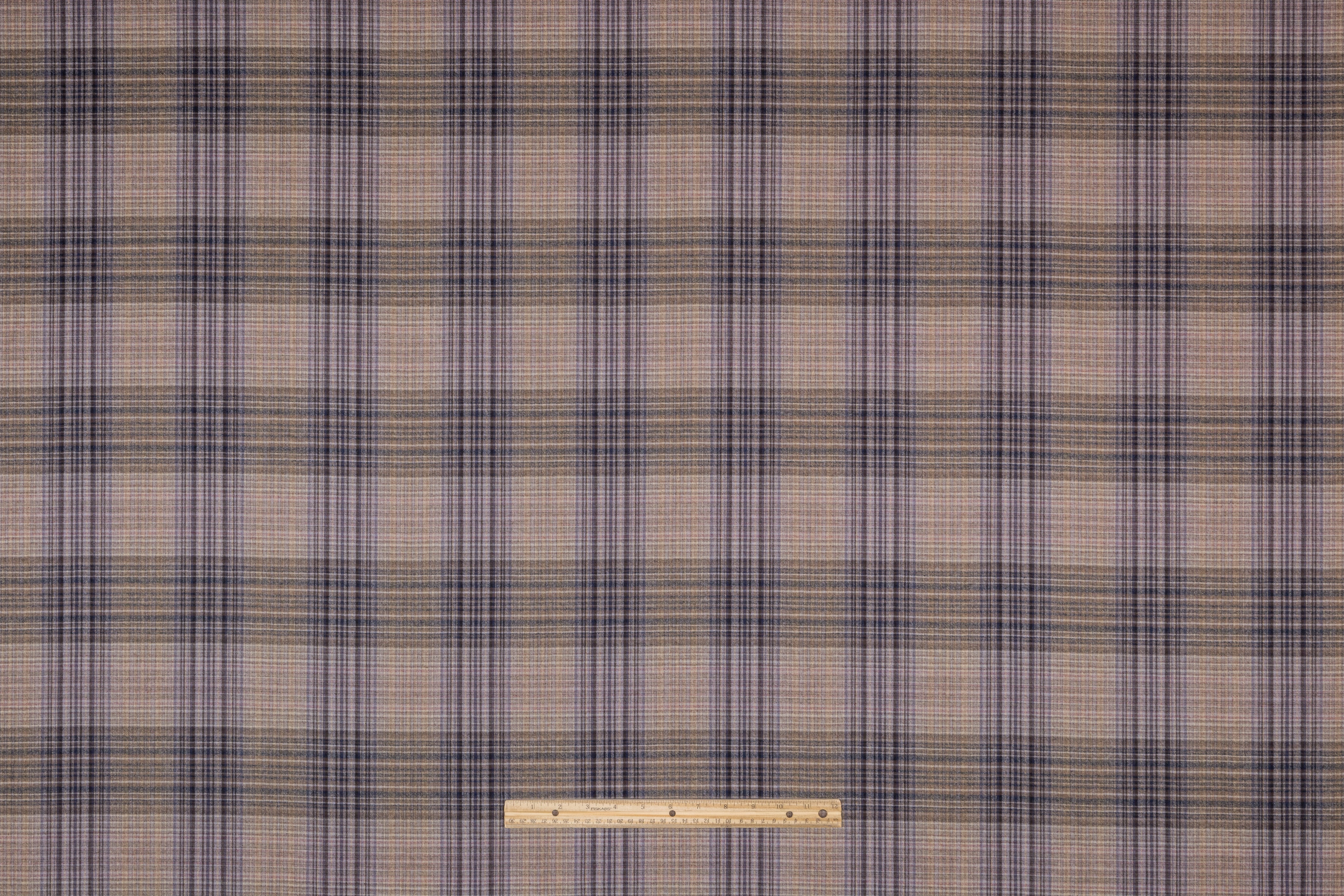 Carnet - Plaid Italian Wool Flannel Suiting - Light Taupe / Navy / Brown