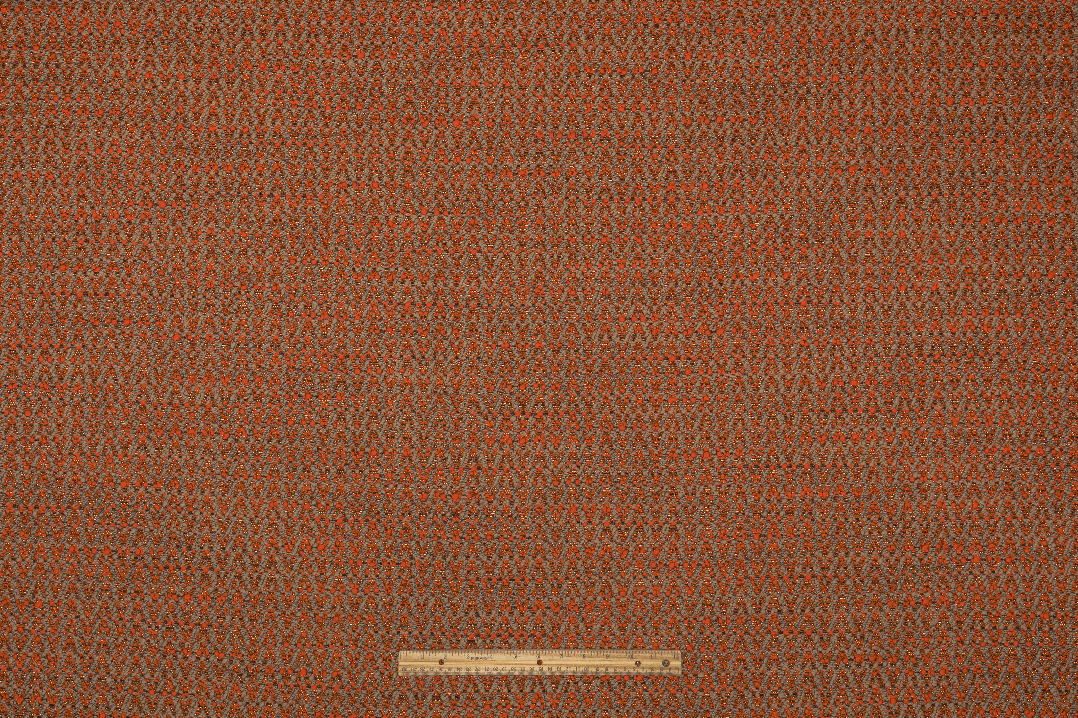 Chevron Metallic Italian Wool Tweed - Orange / Taupe