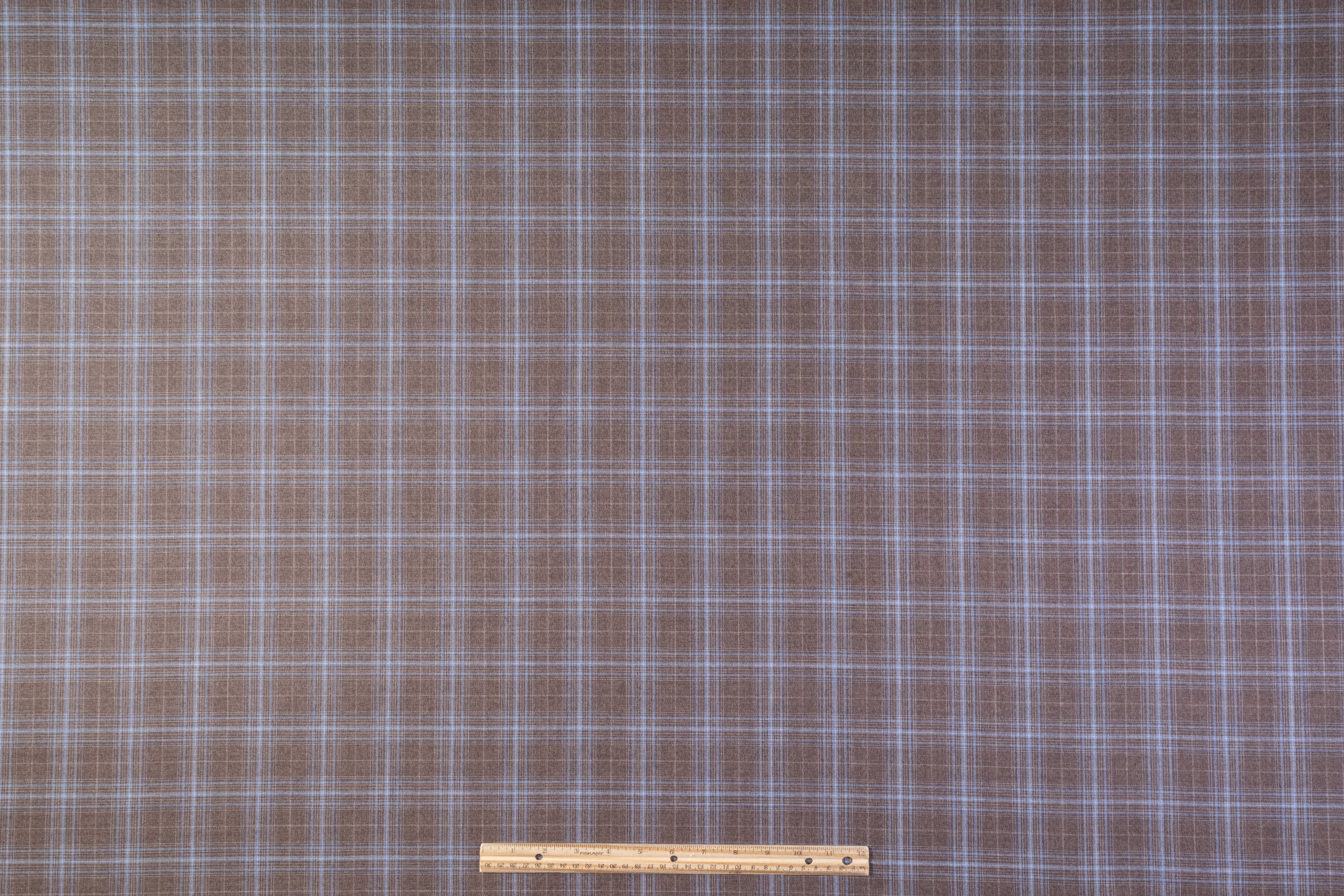 Checked Italian Wool Suiting - Taupe / Blue