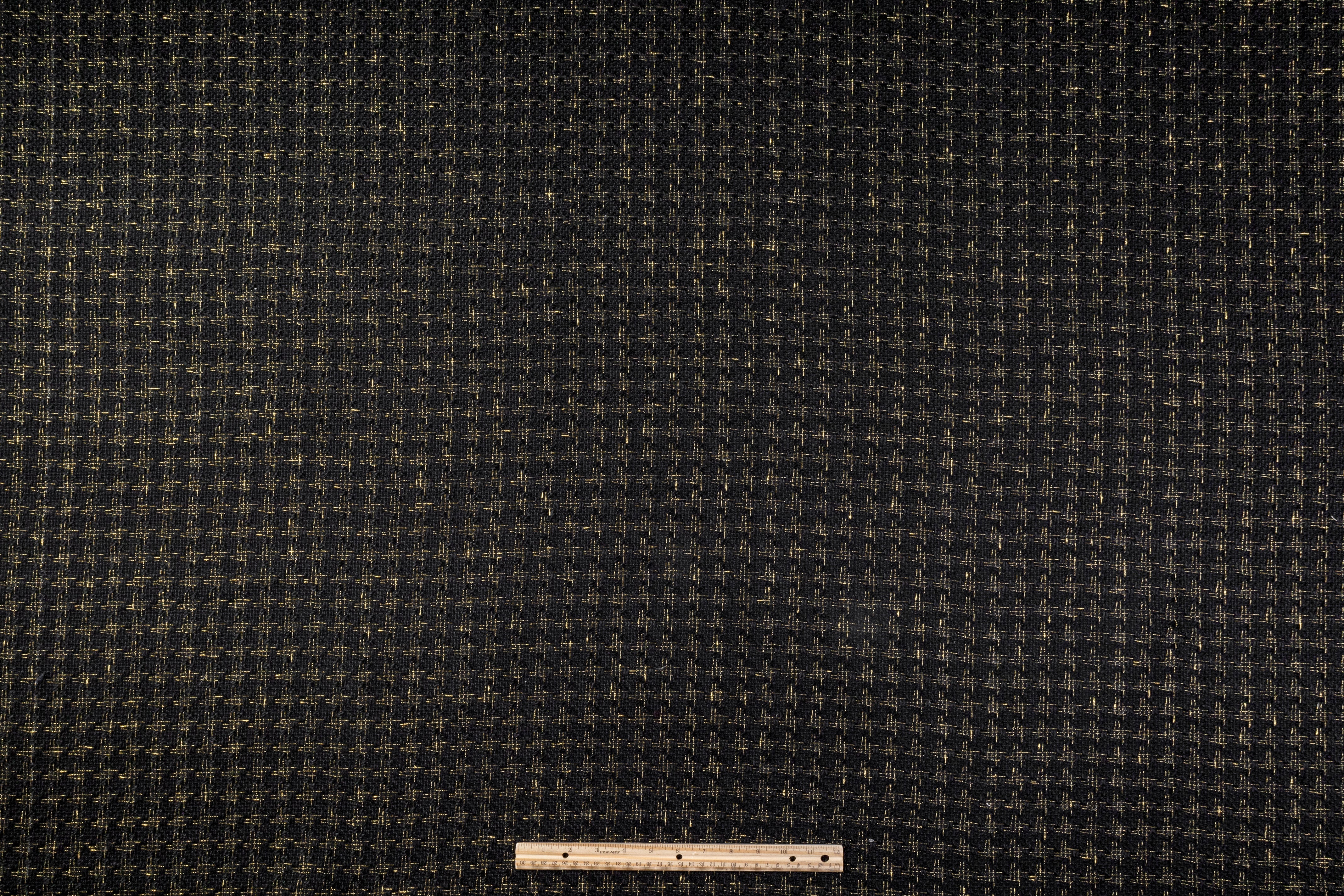 Metallic Italian Houndstooth Tweed - Black / Gold