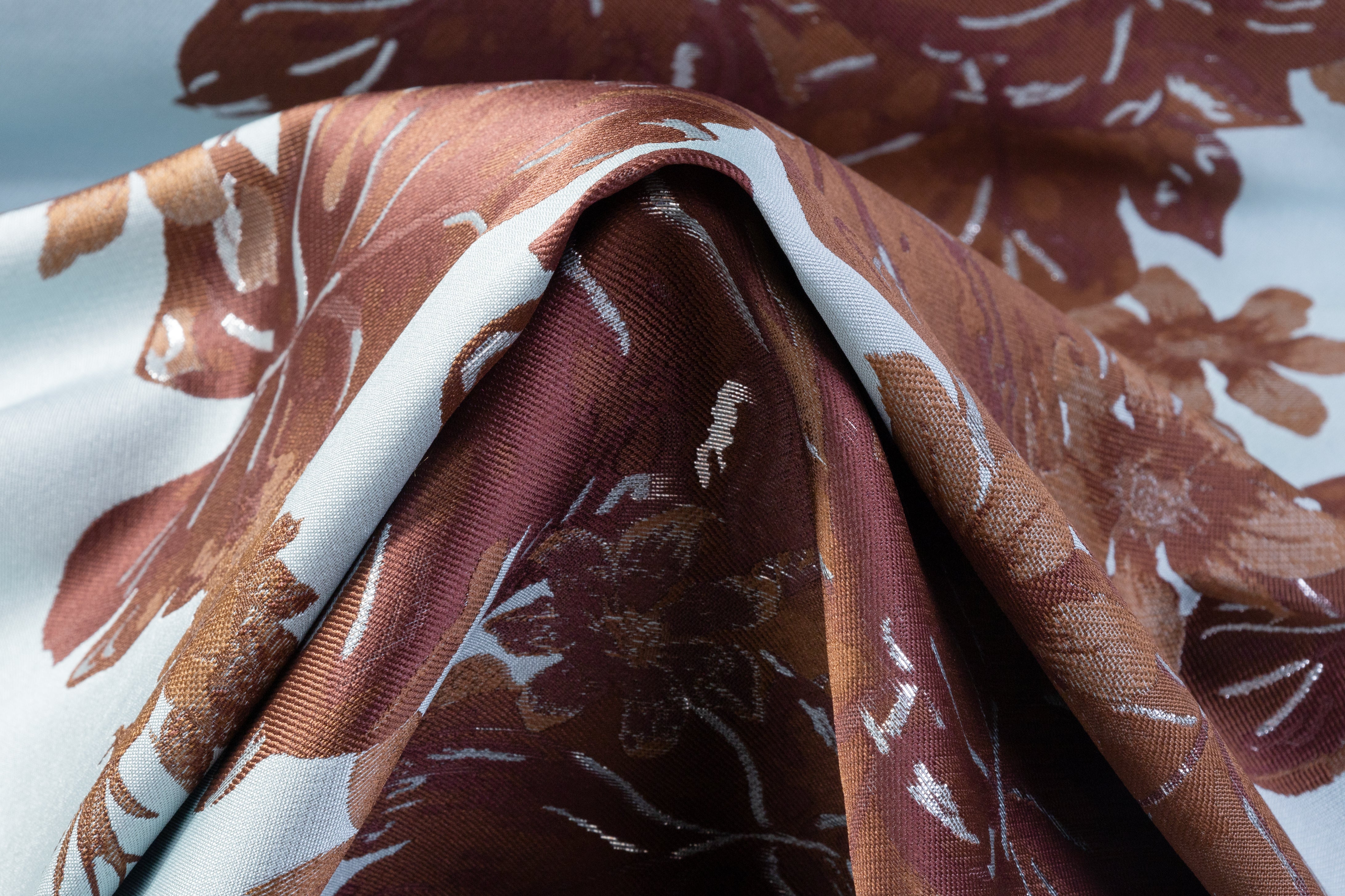 Floral Metallic Italian Brocade - Blue / Brown