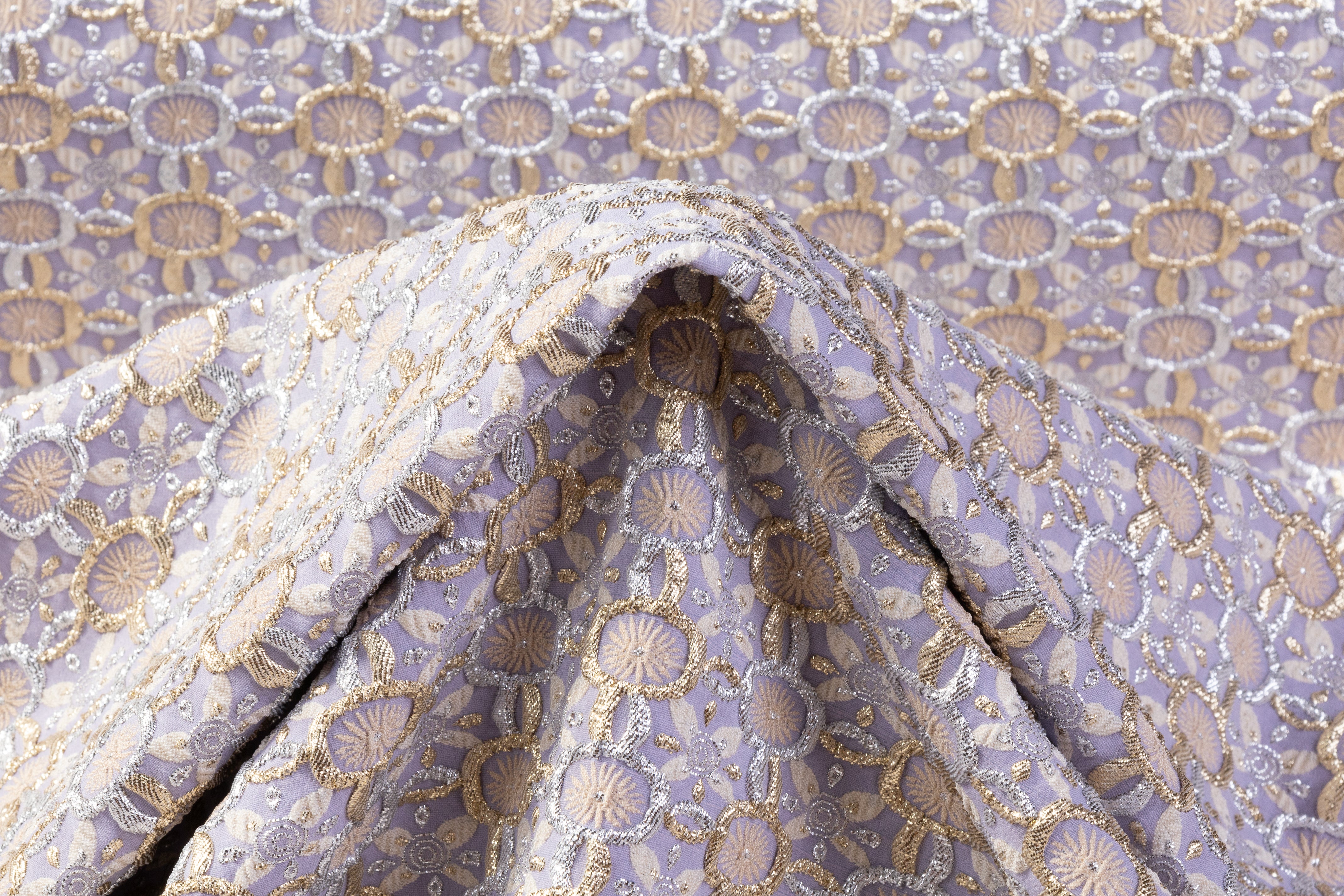 Metallic Italian Stretch Brocade - Lavender / Gold / Silver
