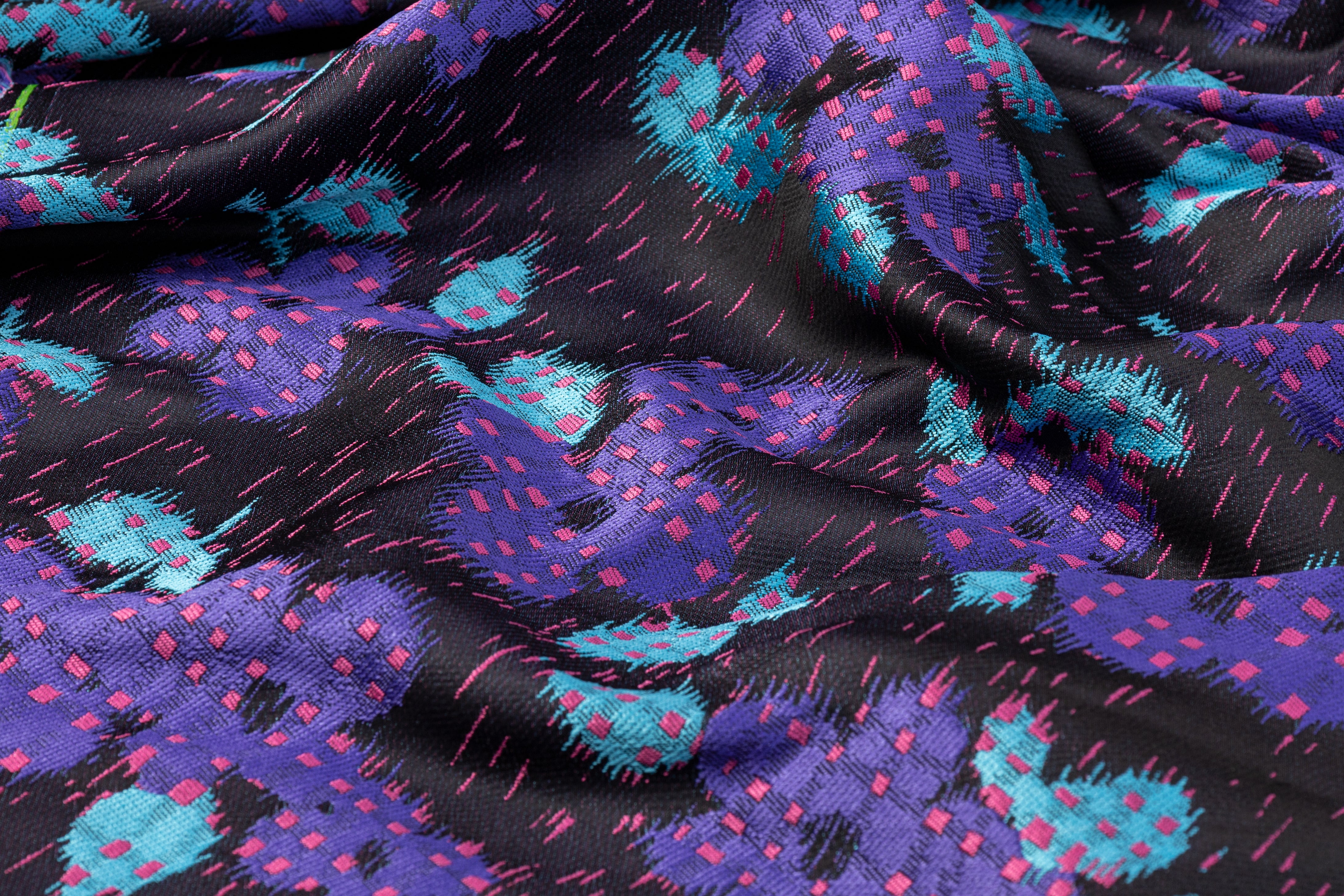 Abstract Floral Italian Brocade - Black / Purple / Blue