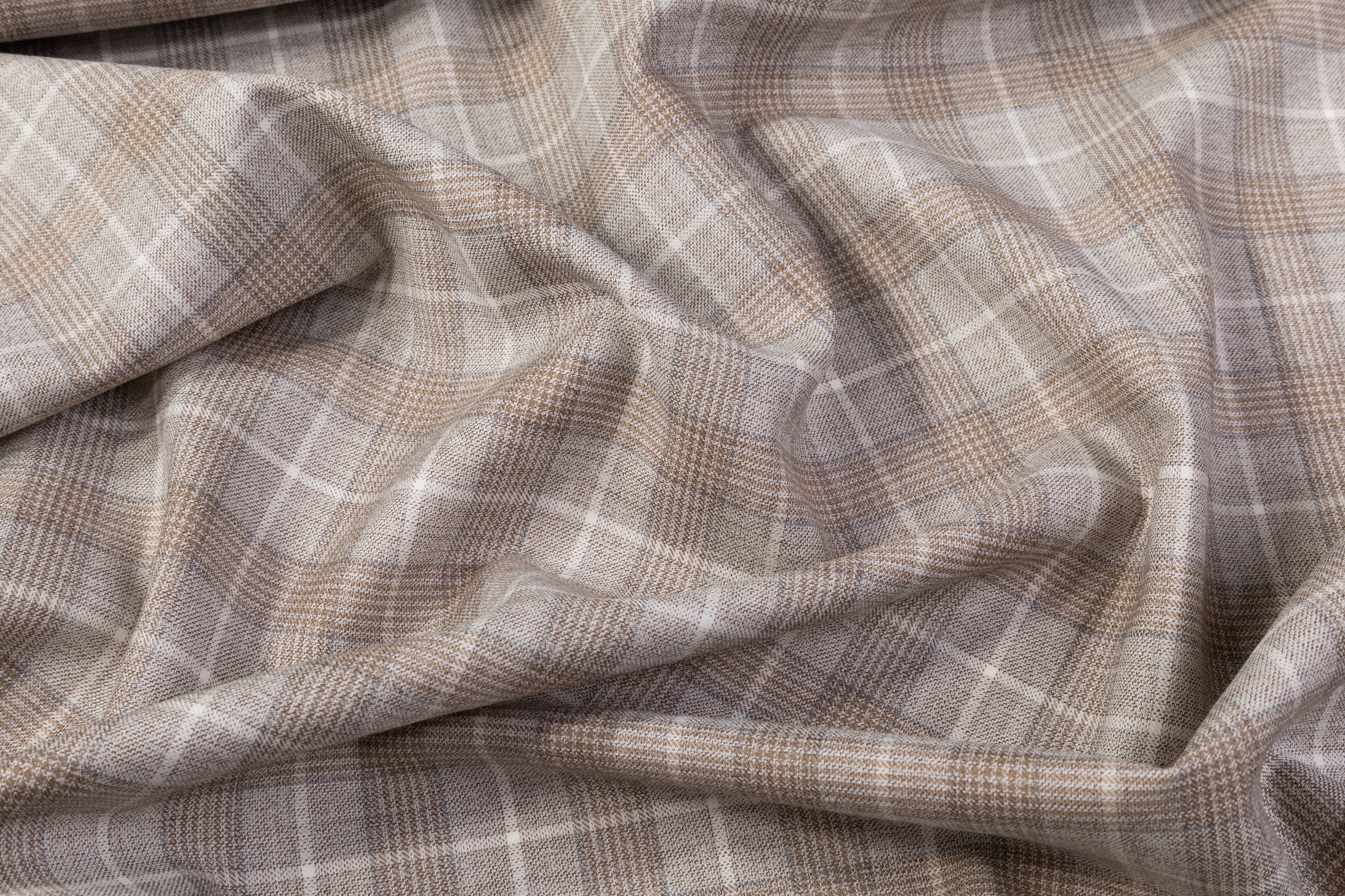 Marlene - Plaid Italian Wool Suiting - Taupe