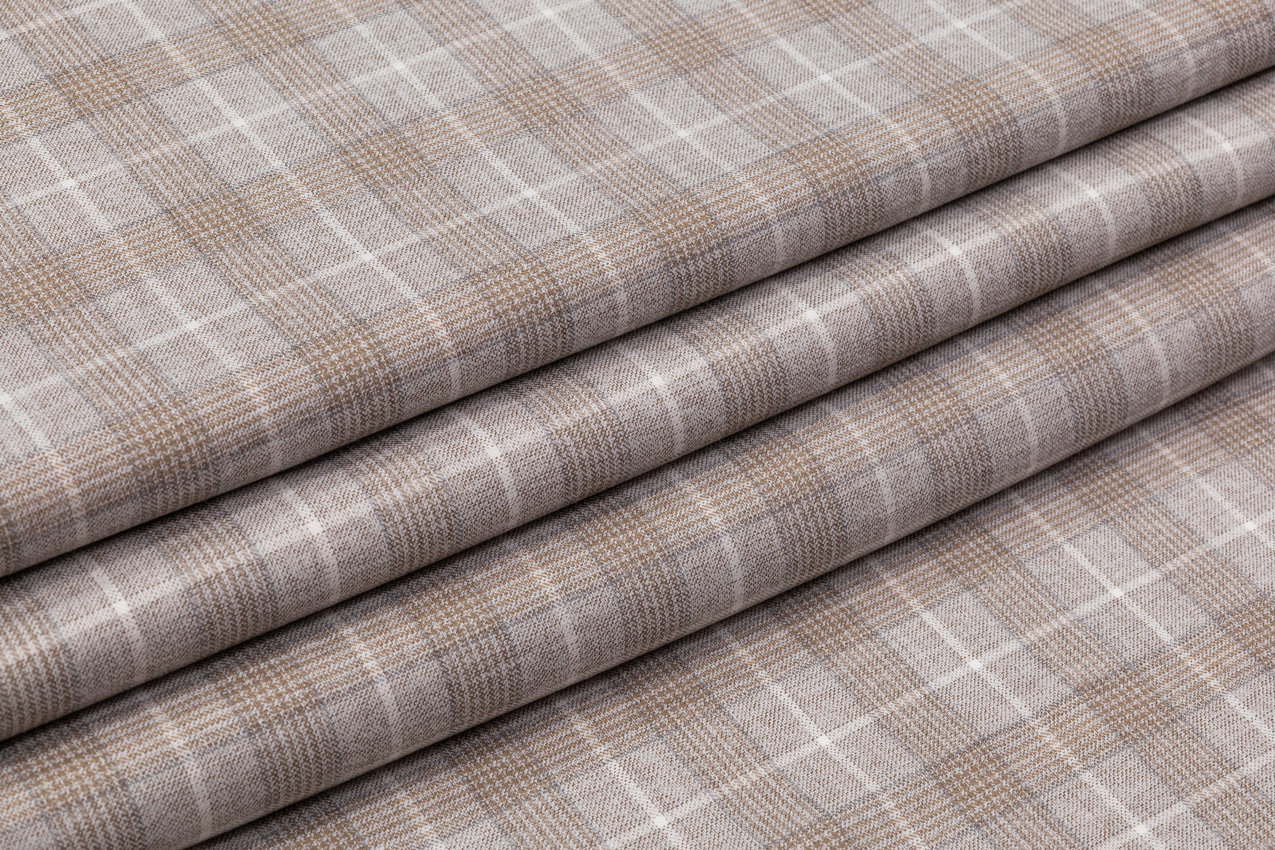Marlene - Plaid Italian Wool Suiting - Taupe