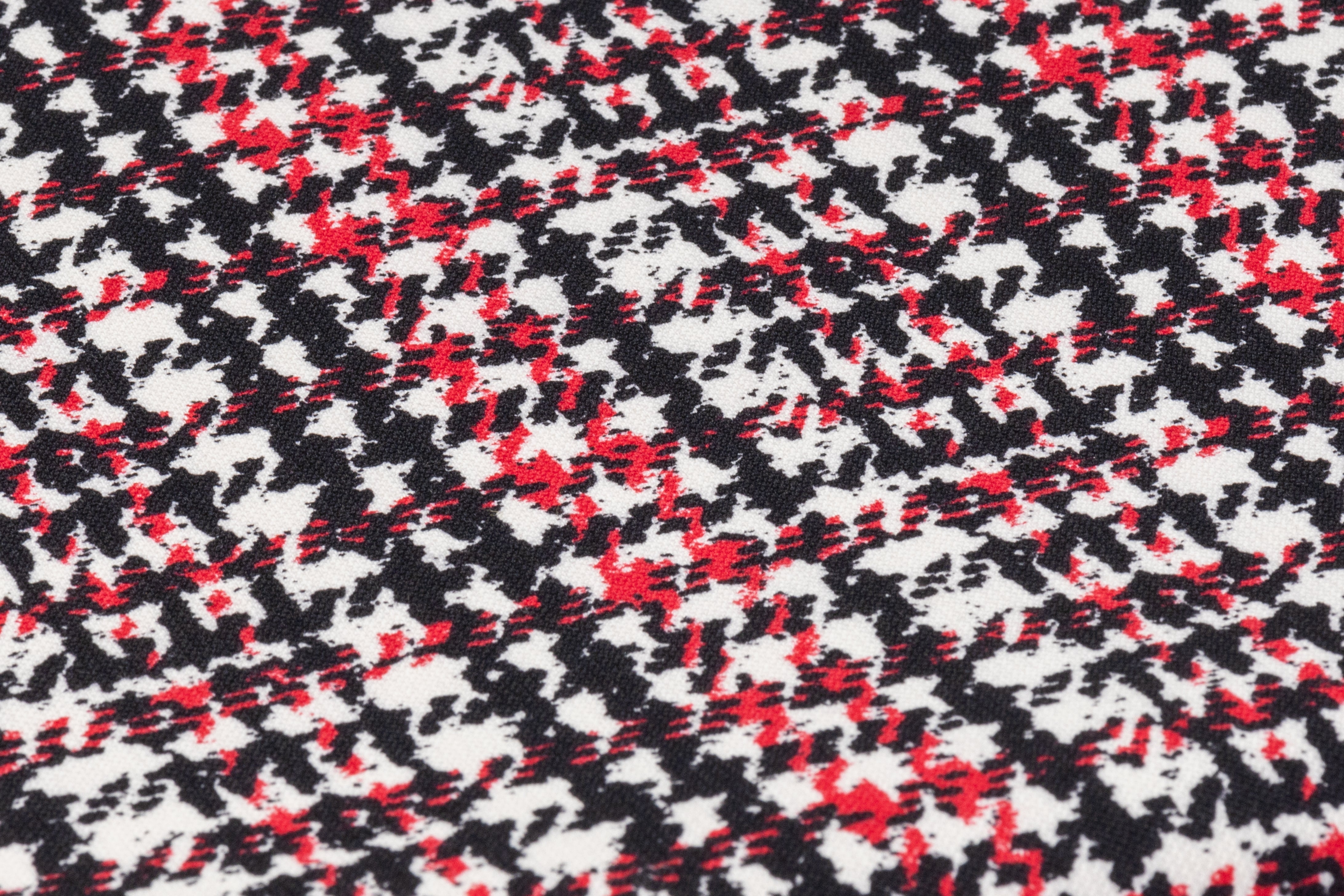Houndstooth Printed Italian Wool Tricotine - Black / Red / Off White