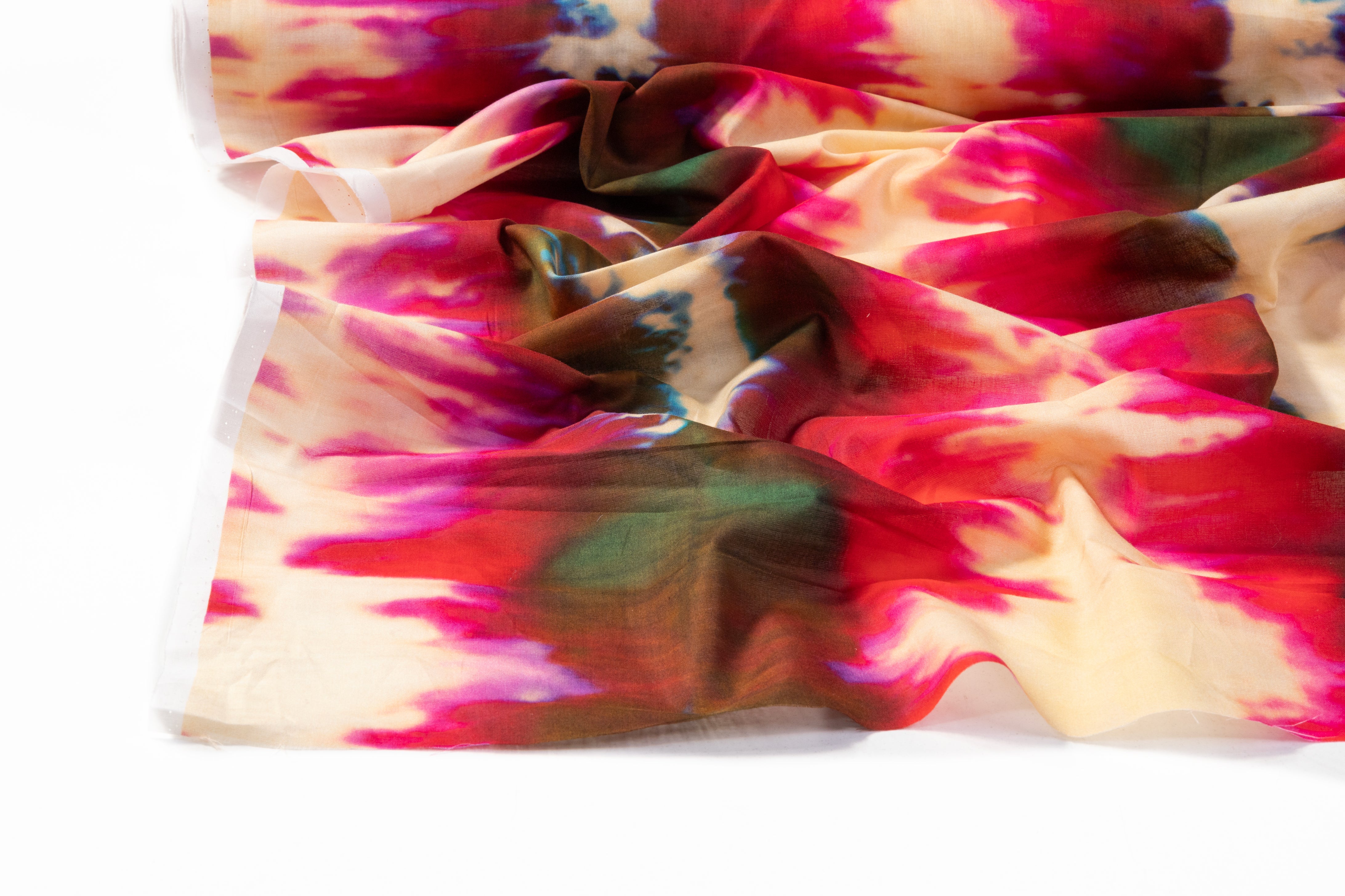 Abstract Printed Italian Cotton Voile - Magenta / Beige