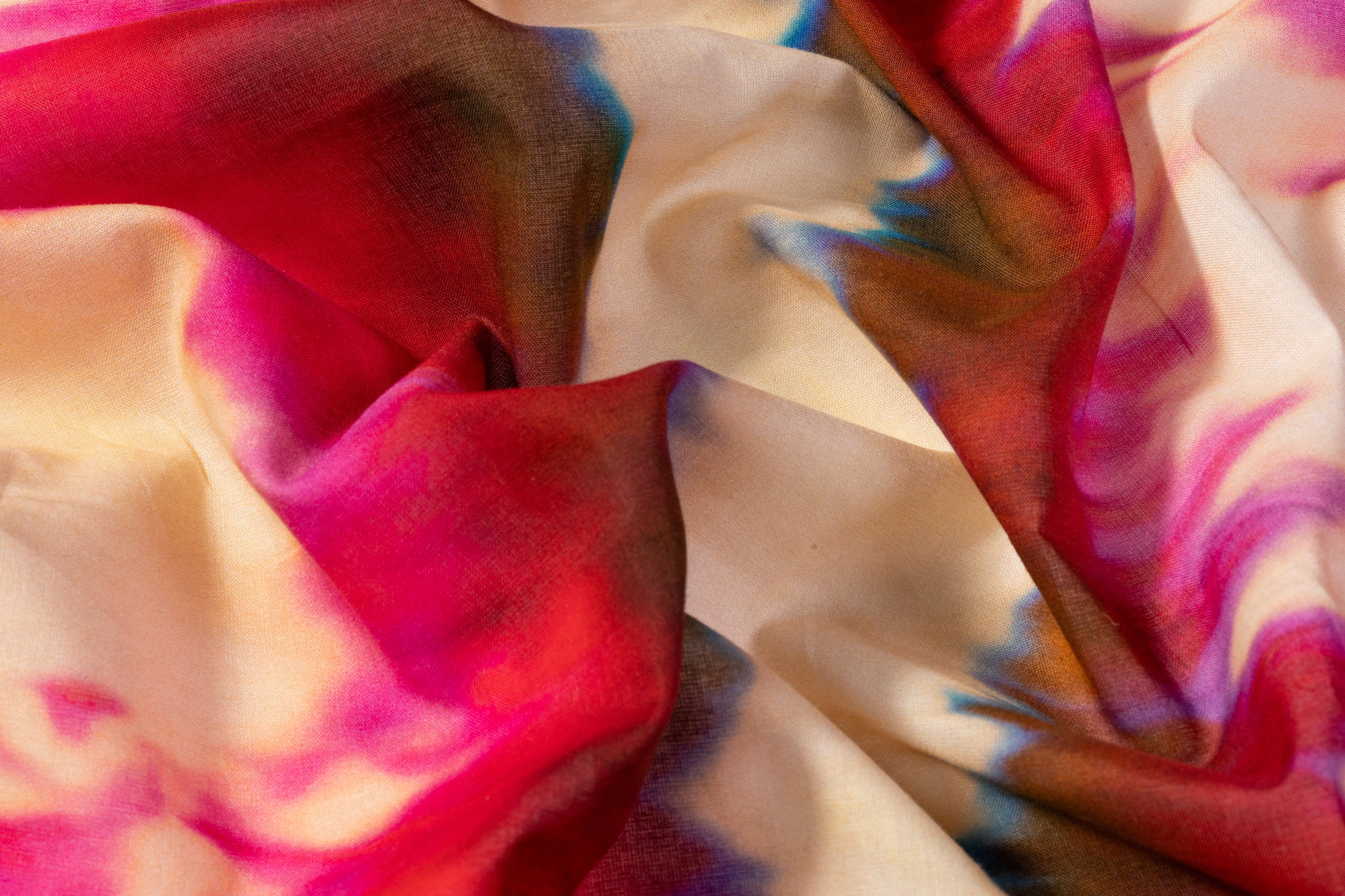 Abstract Printed Italian Cotton Voile - Magenta / Beige