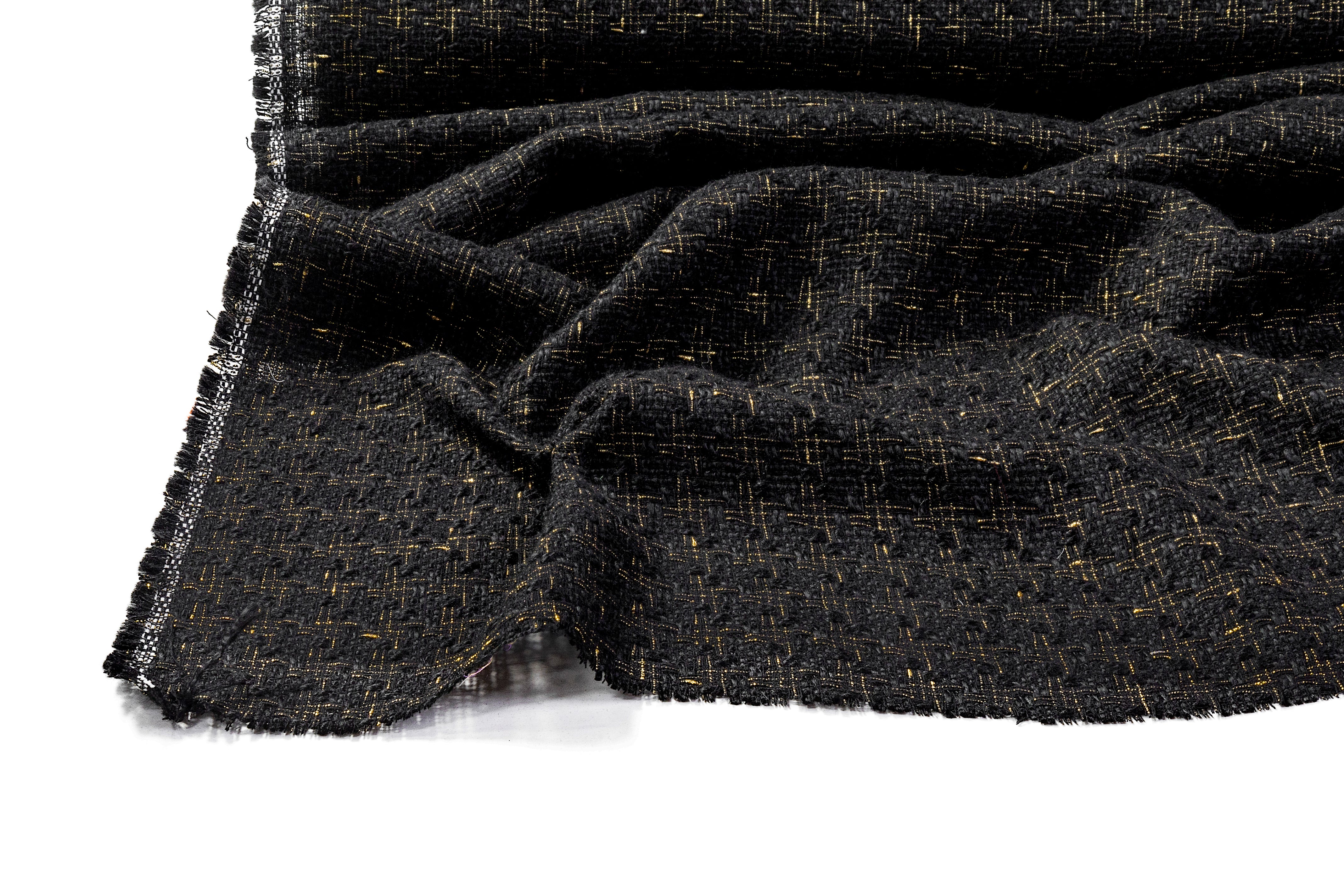 Metallic Italian Houndstooth Tweed - Black / Gold