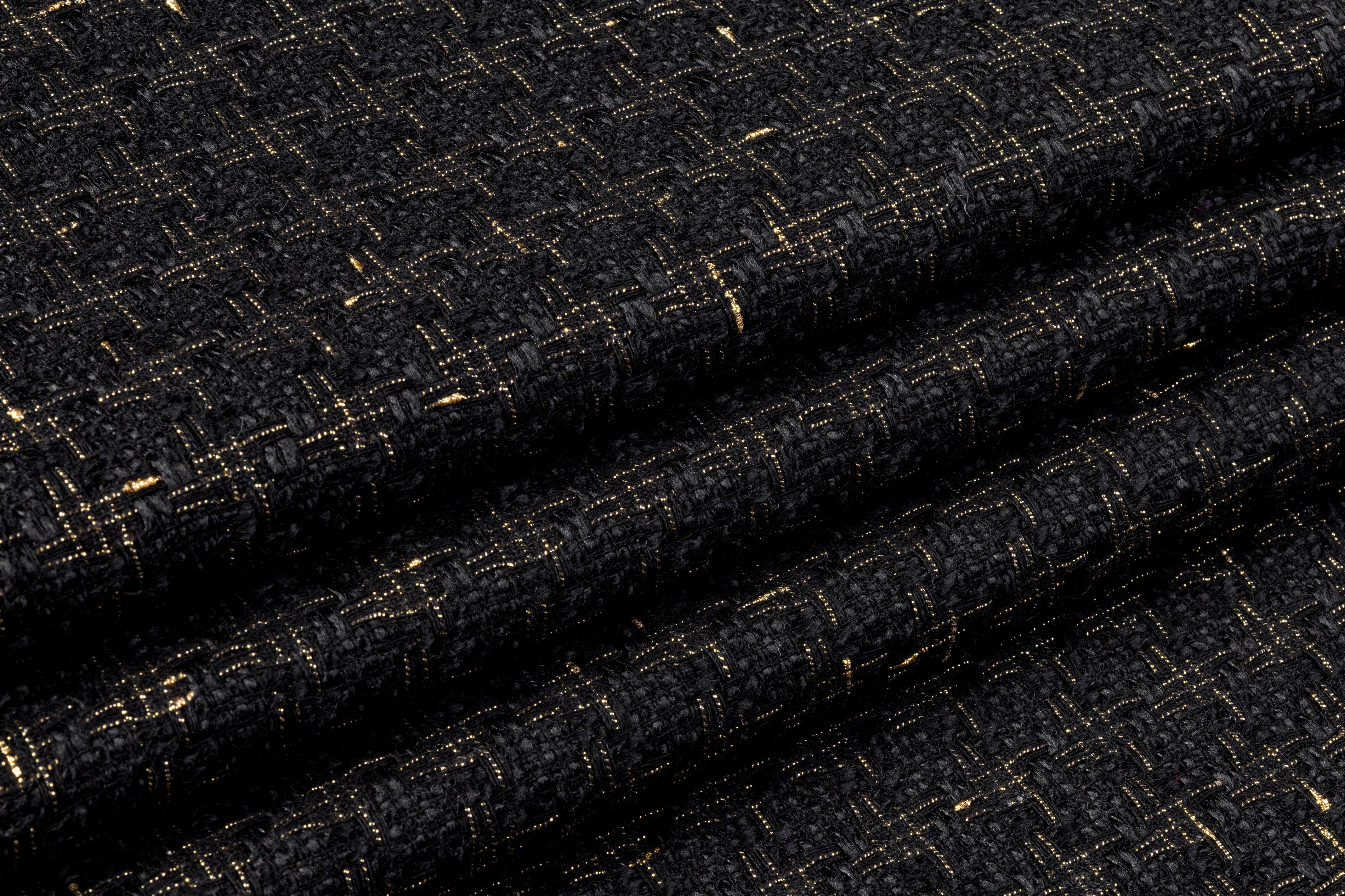 Metallic Italian Houndstooth Tweed - Black / Gold