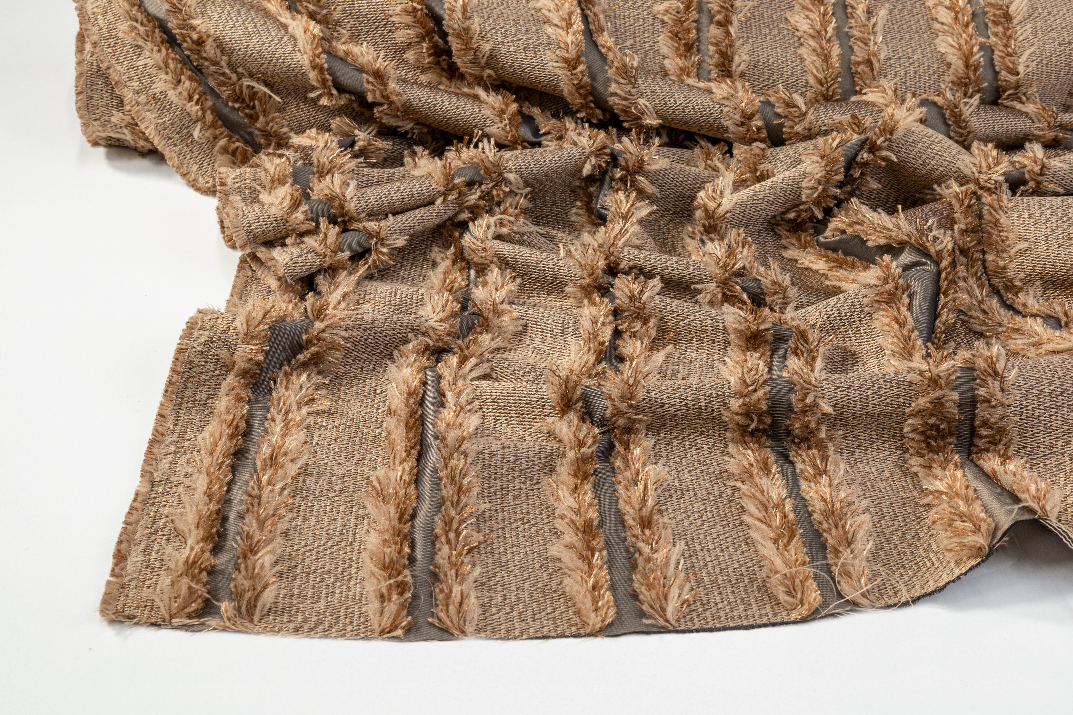 Striped Fringed Italian Polyester - Brown