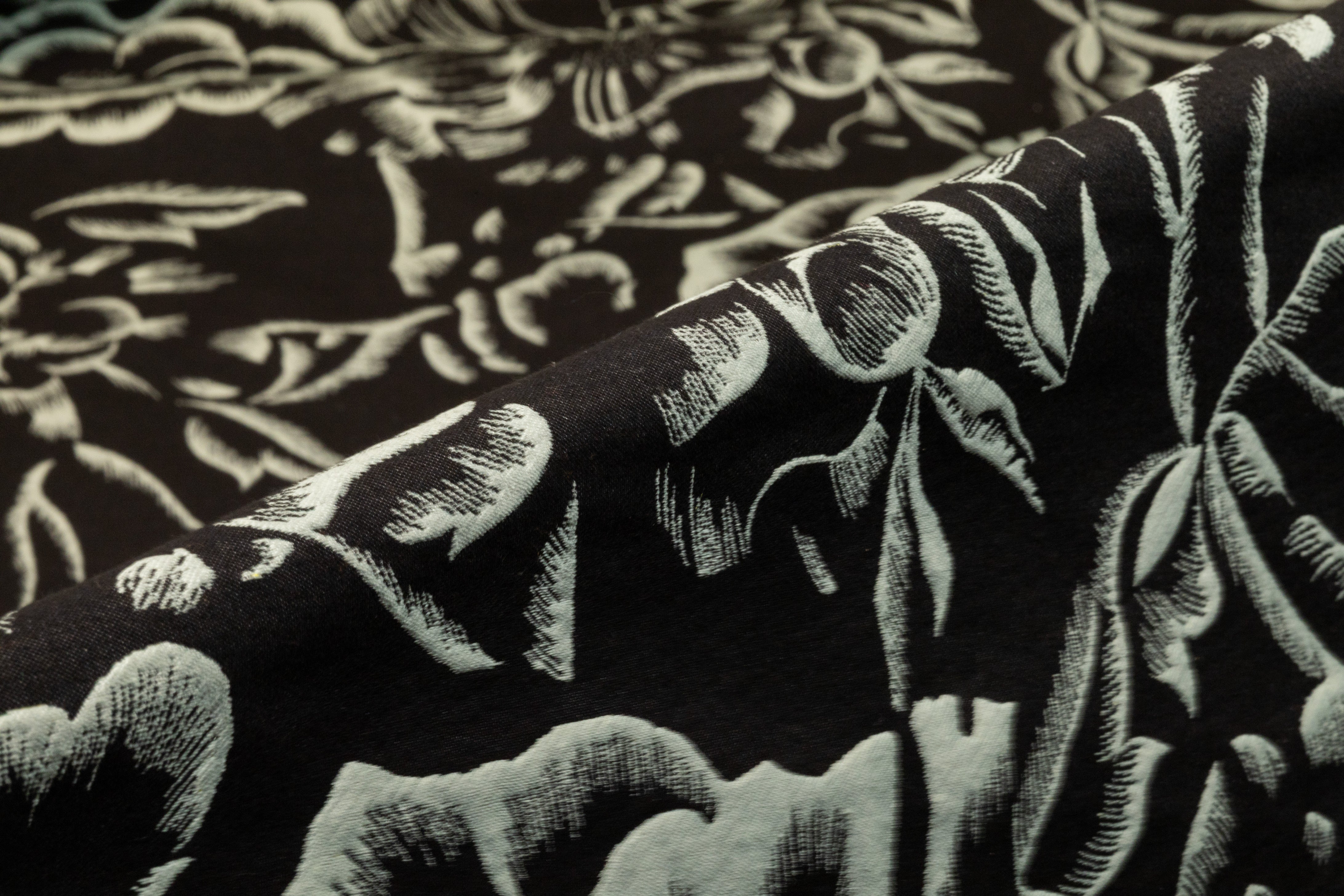 Double Faced Floral Italian Silk Blend Brocade - Chartreuse / Teal Green / Black