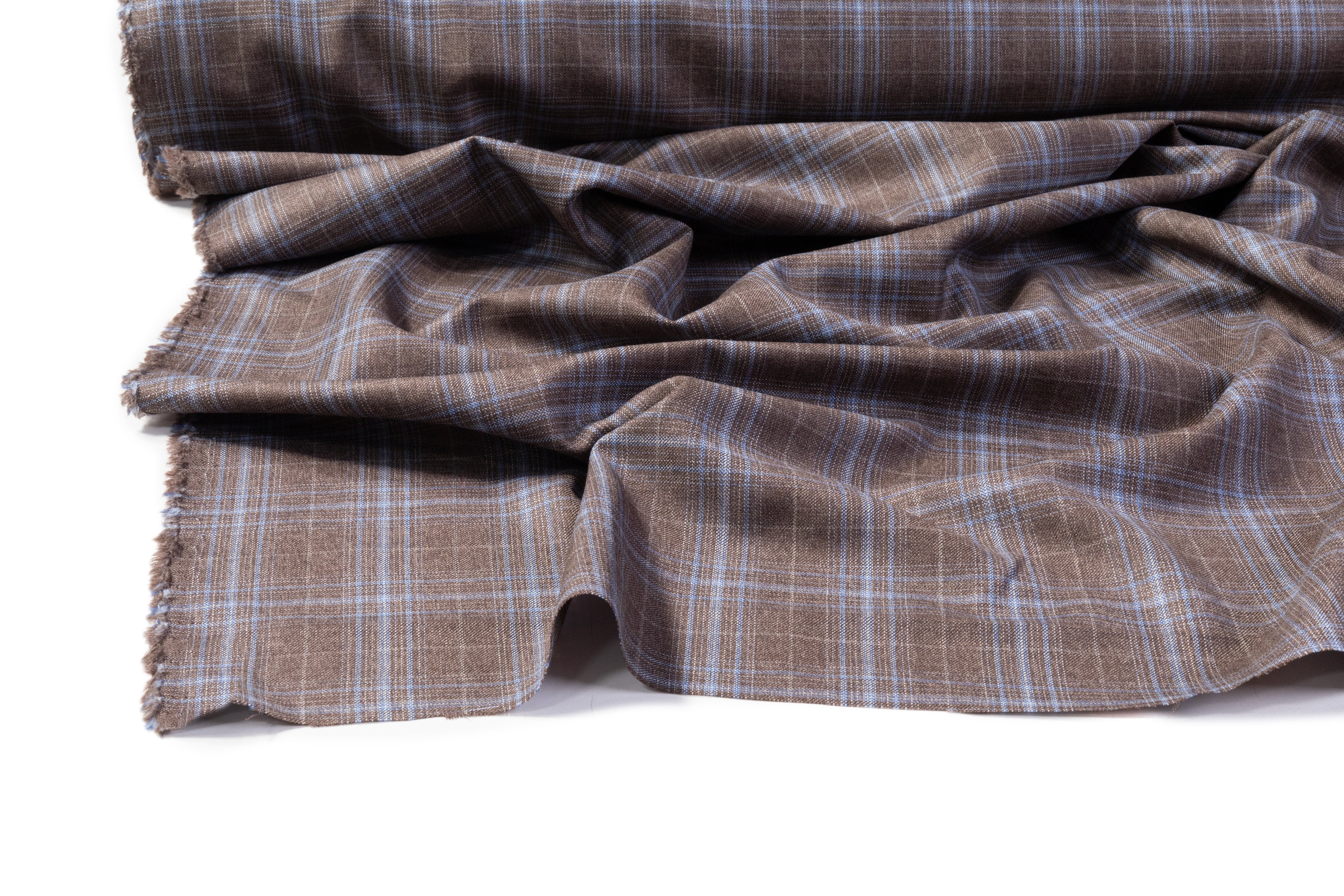 Checked Italian Wool Suiting - Taupe / Blue