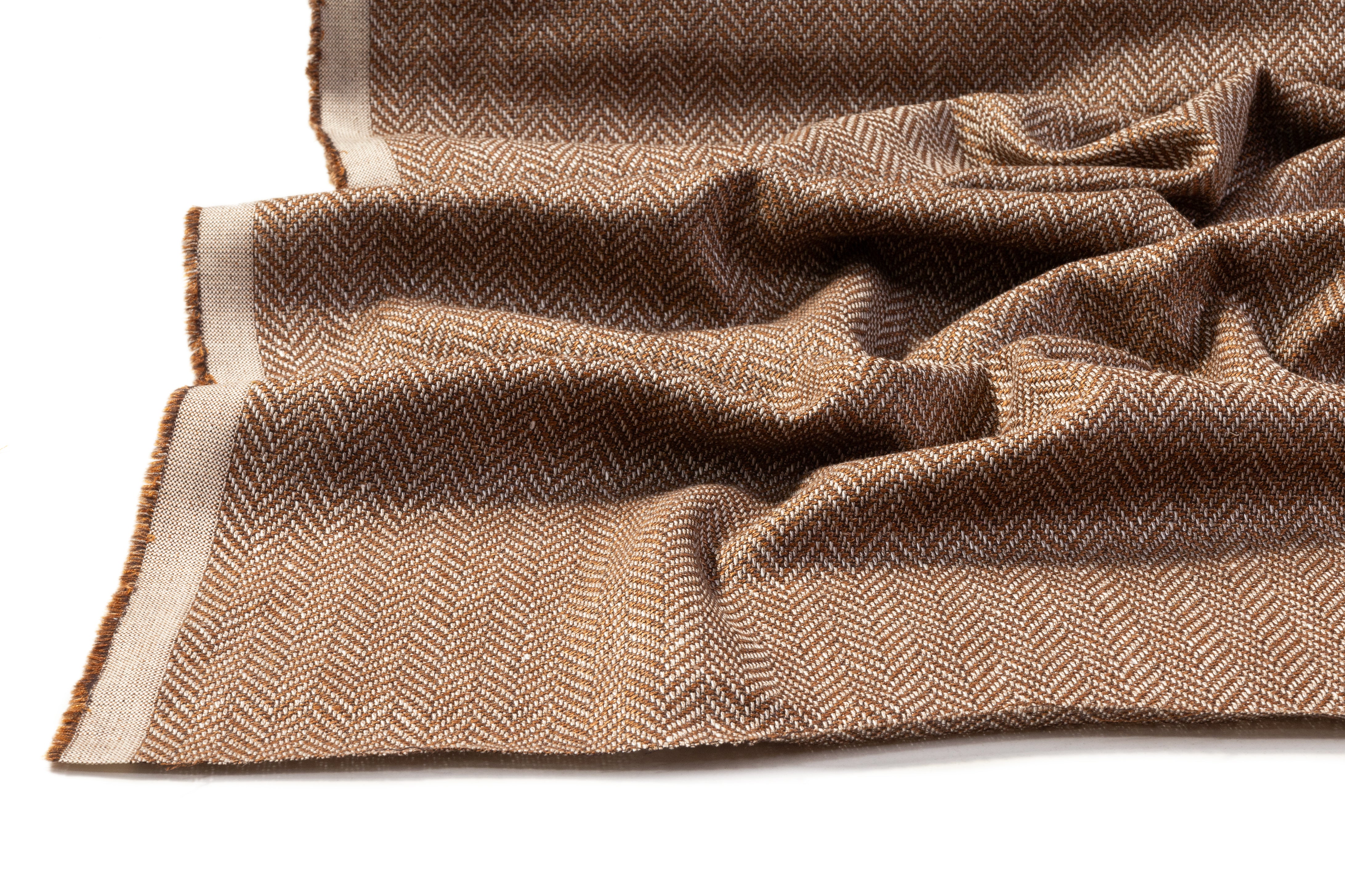 Herringbone Italian Wool Cotton Tweed - Brown