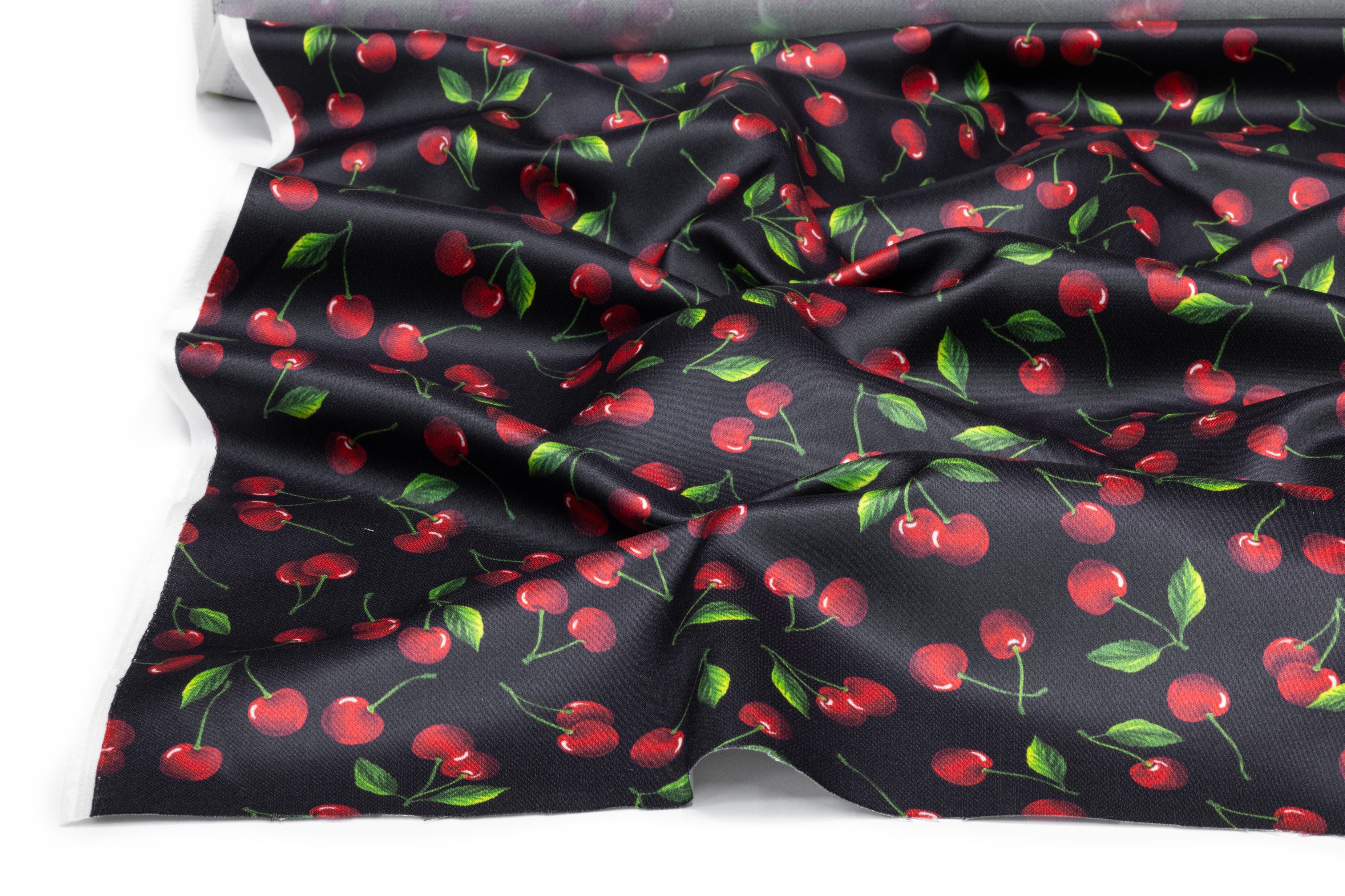 Cherry Printed Italian Silk Viscose Double Satin