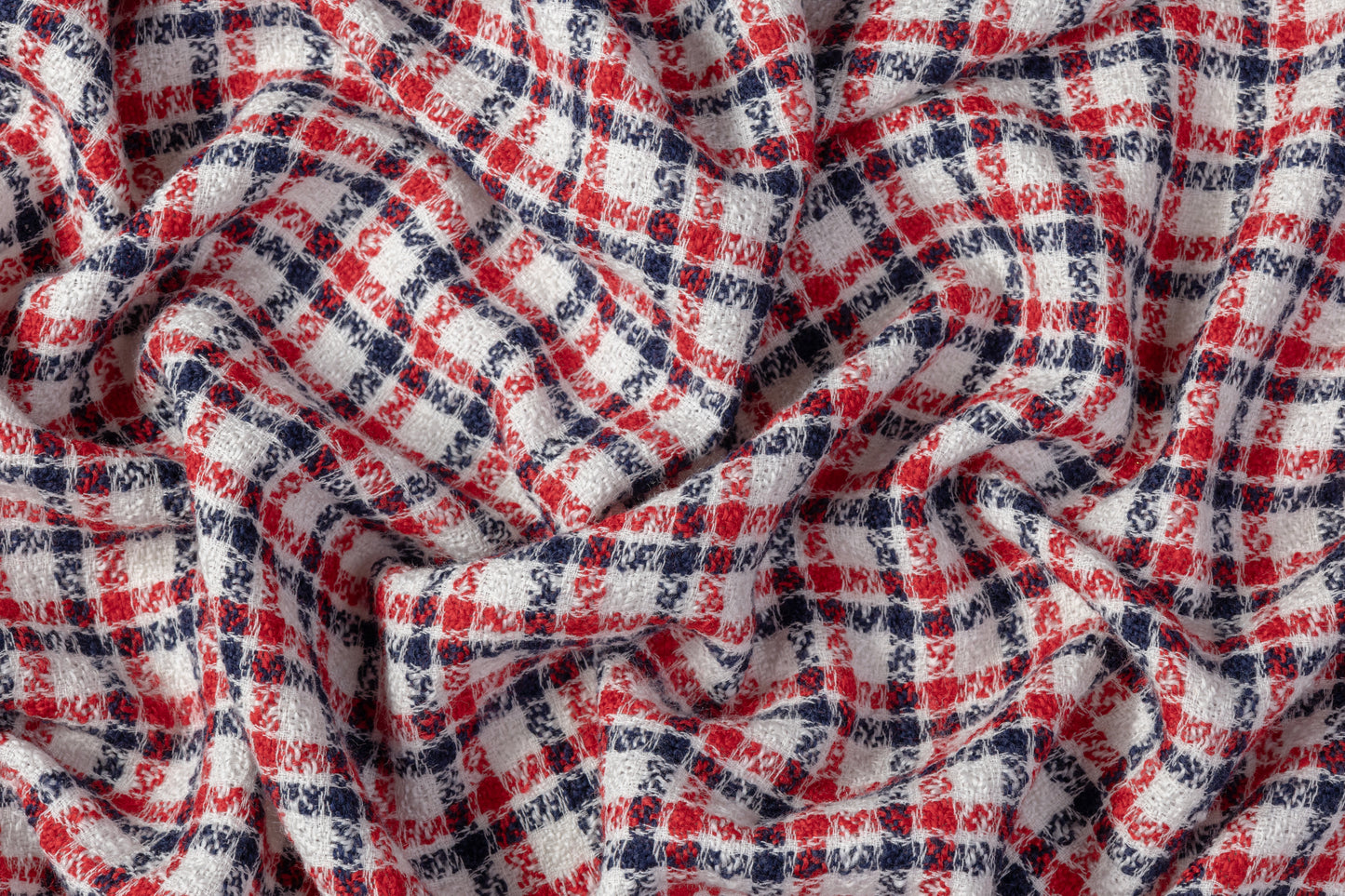 Checked Italian Wool Tweed - Red / Navy / White