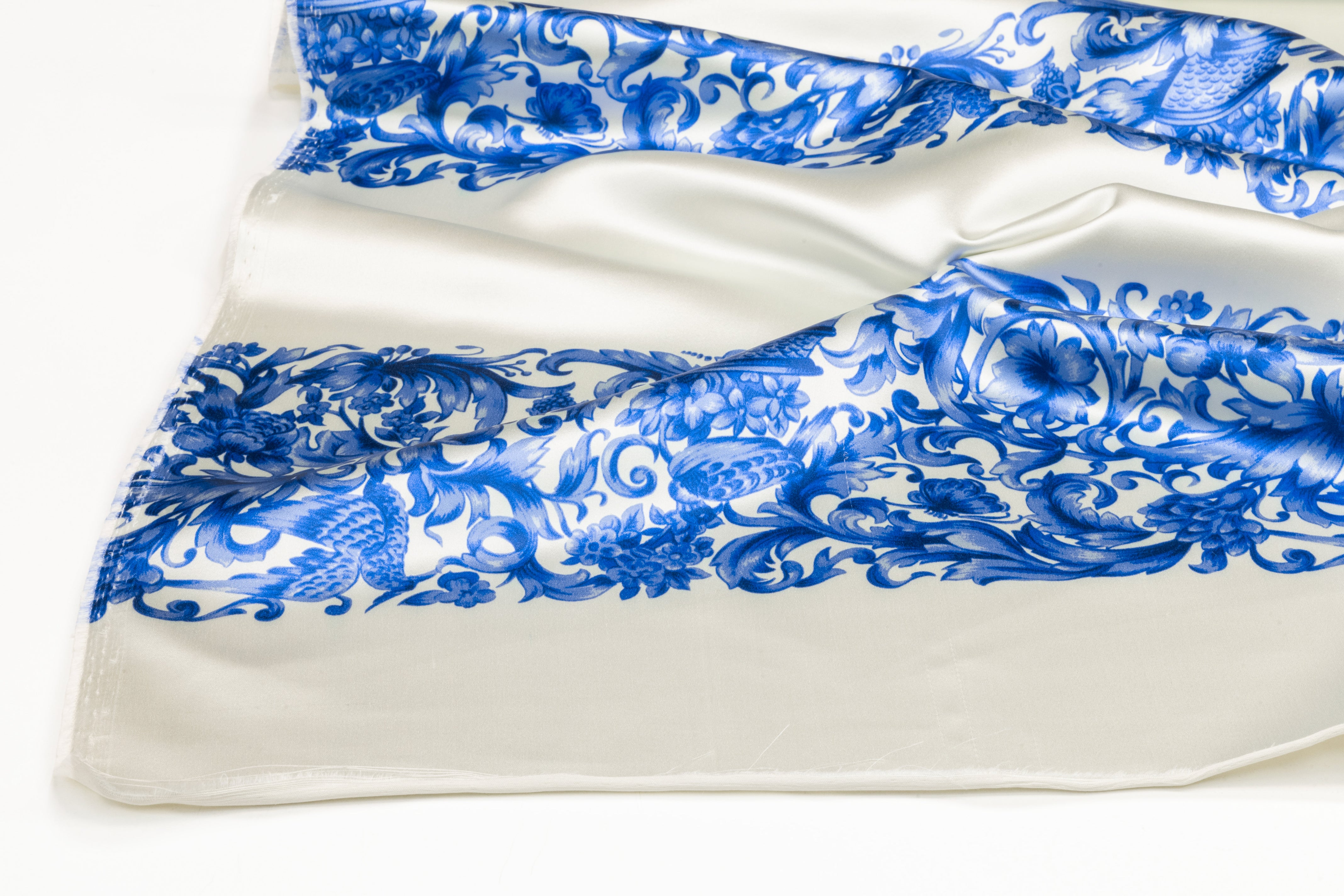 Baroque Striped Italian Silk Satin - Ivory / Blue