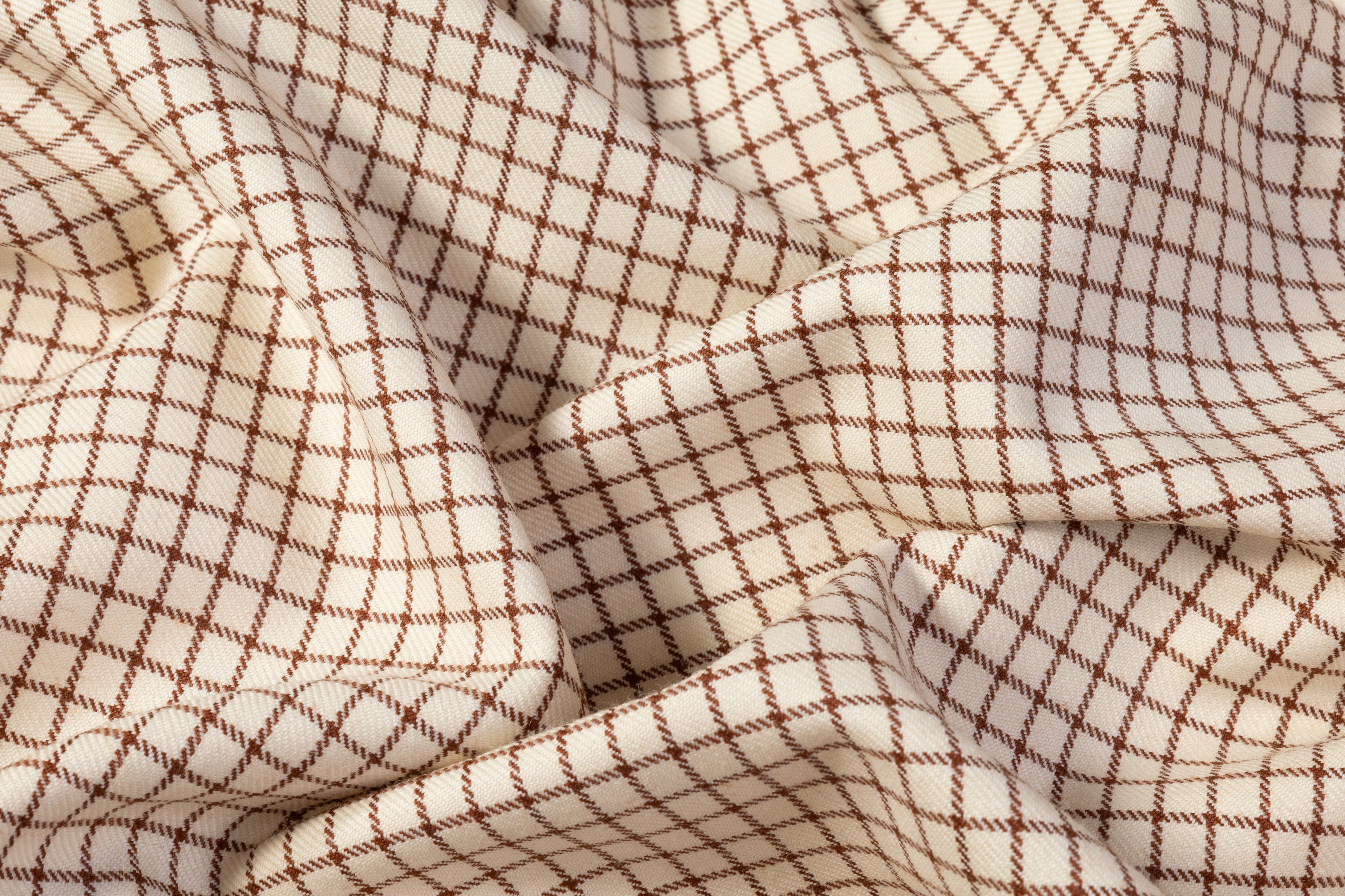 Checked Italian Wool Twill - Brown / Ivory