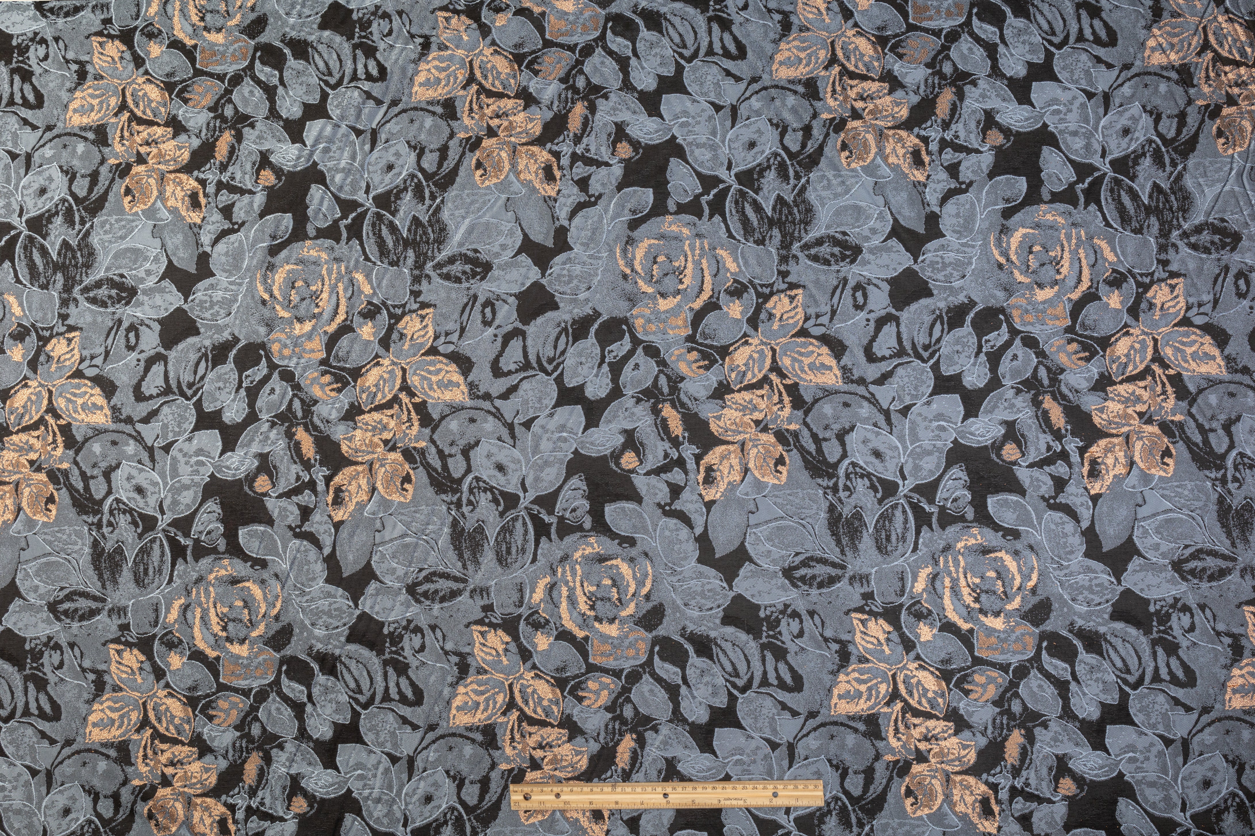 Floral Metallic Brocade - Rose Gold / Slate Blue