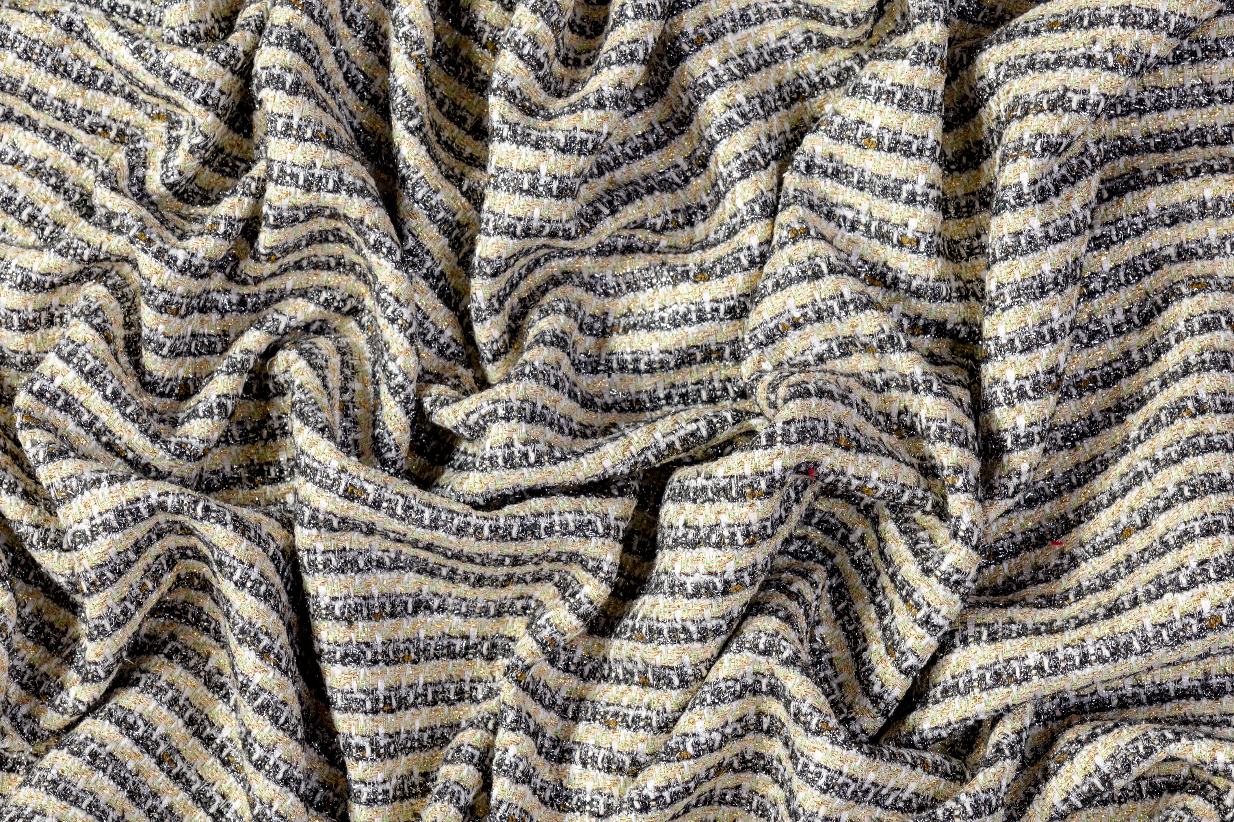 Metallic Italian Cotton Viscose Tweed - Green / Gold / Silver / Black