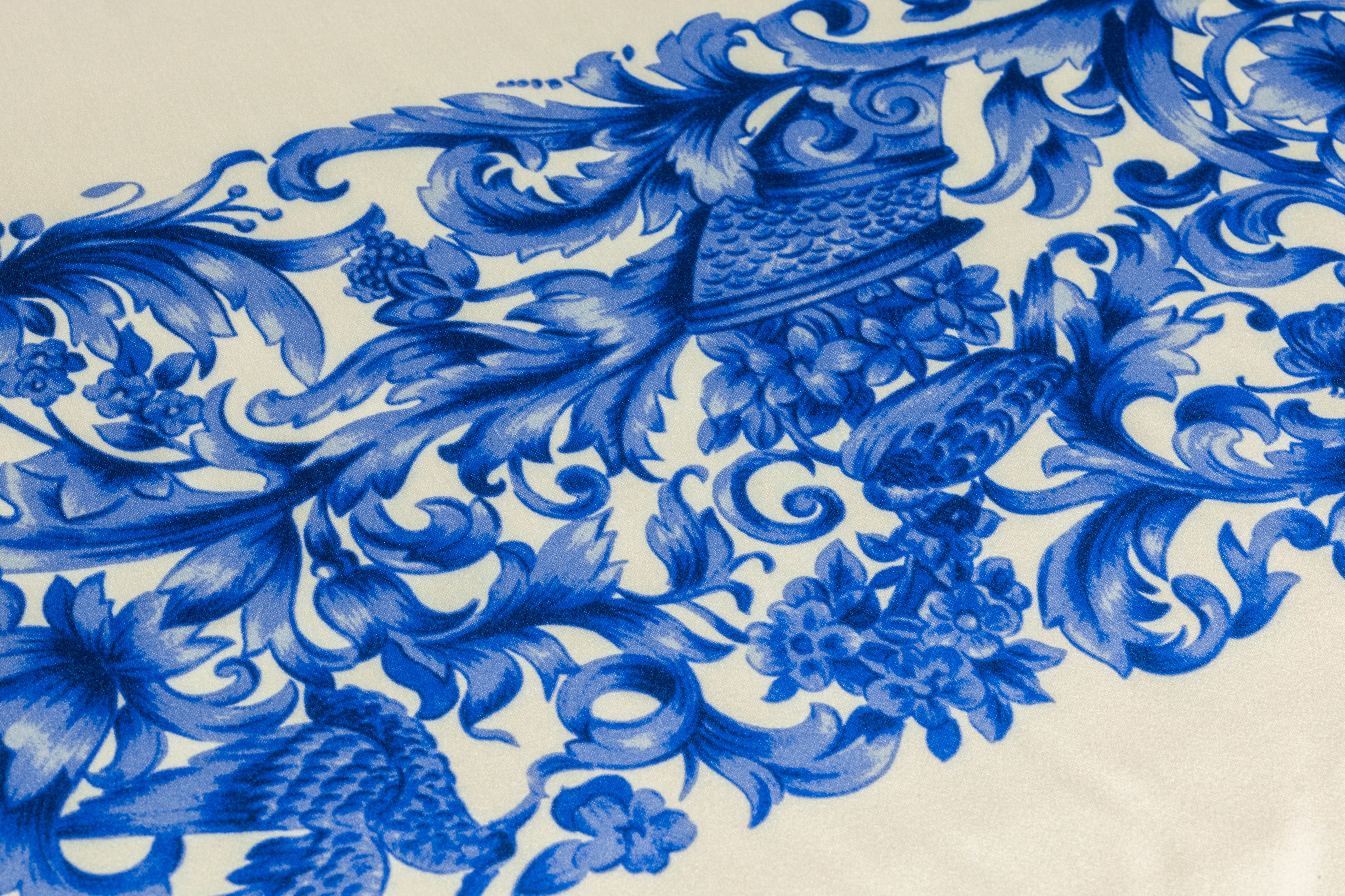Baroque Striped Italian Silk Satin - Ivory / Blue