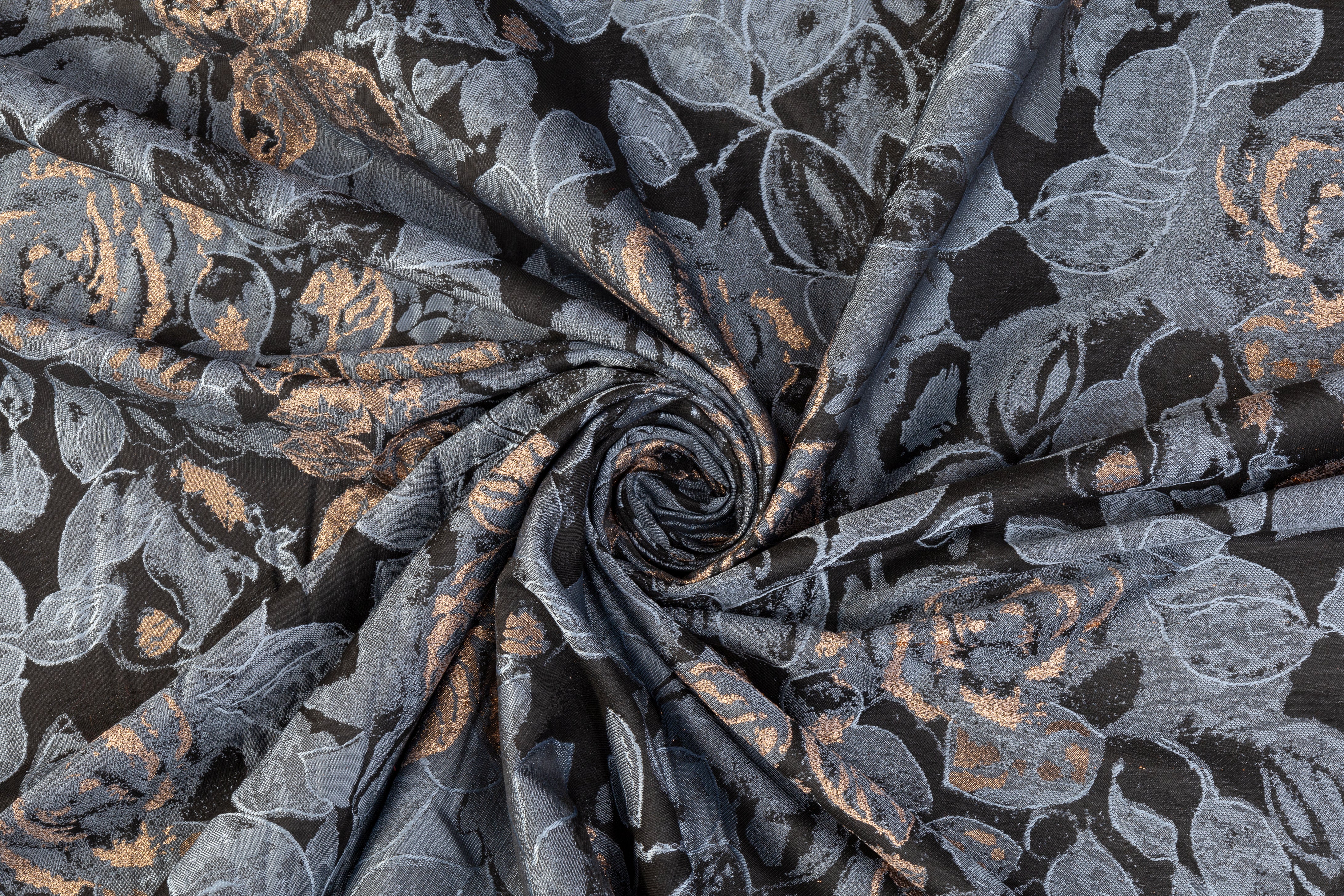 Floral Metallic Brocade - Rose Gold / Slate Blue